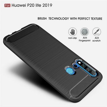 König Design Handyhülle Huawei P20 Lite 2019, Huawei P20 Lite 2019 Handyhülle Carbon Optik Backcover Grau