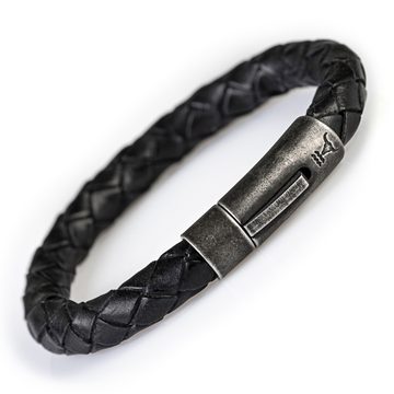 ISARRIDER Edelstahlarmband Herren RANGER Lederarmband schwarz geflochten, Perfekt zu Jeans und Lederjacke und auch zu edlerem Outfit!