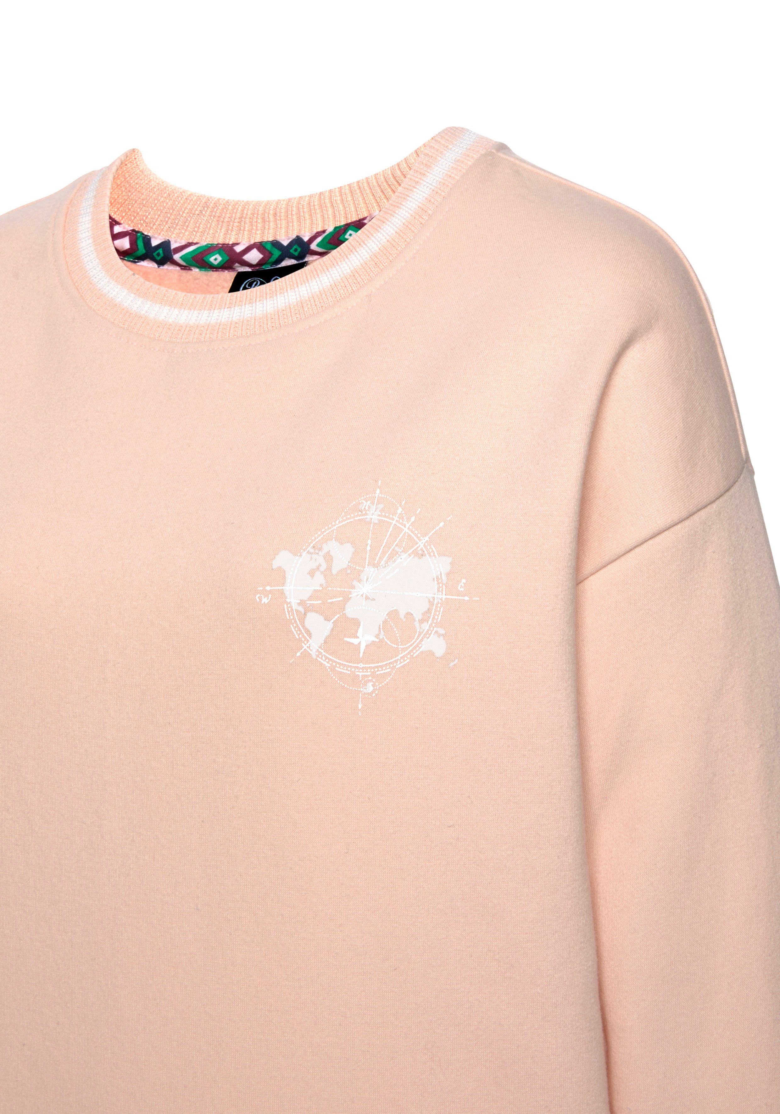 hellrosa Druck, Loungeanzug Sweatshirt mit Buffalo und Kontrast-Rippbündchen