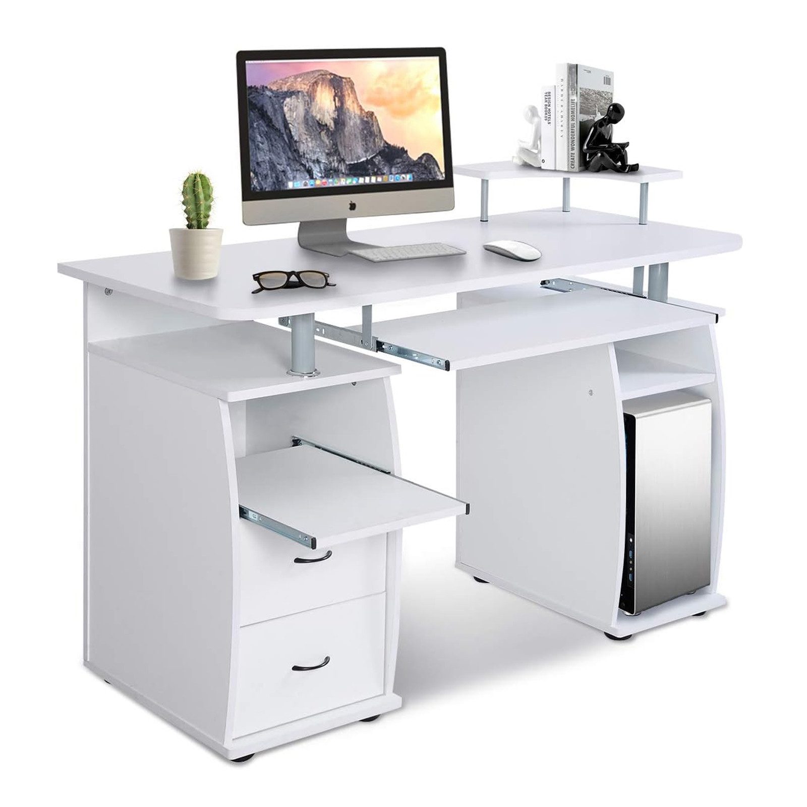 KOMFOTTEU Computertisch Schreibtisch, mit Tastaturauszug, 120x55x76cm, Weiß günstig online kaufen