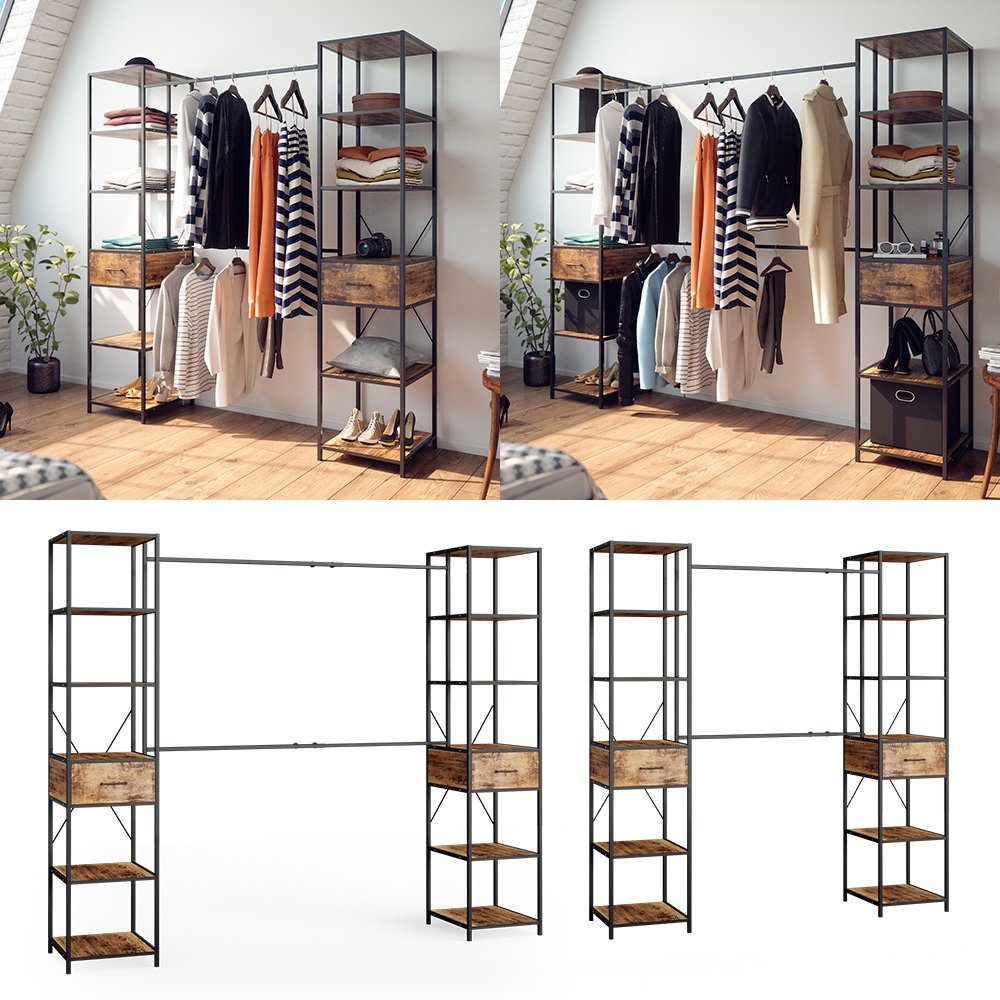 Vicco Kleiderschrank Fyrk, Eiche rustikal/Schwarz, 180 günstig online kaufen