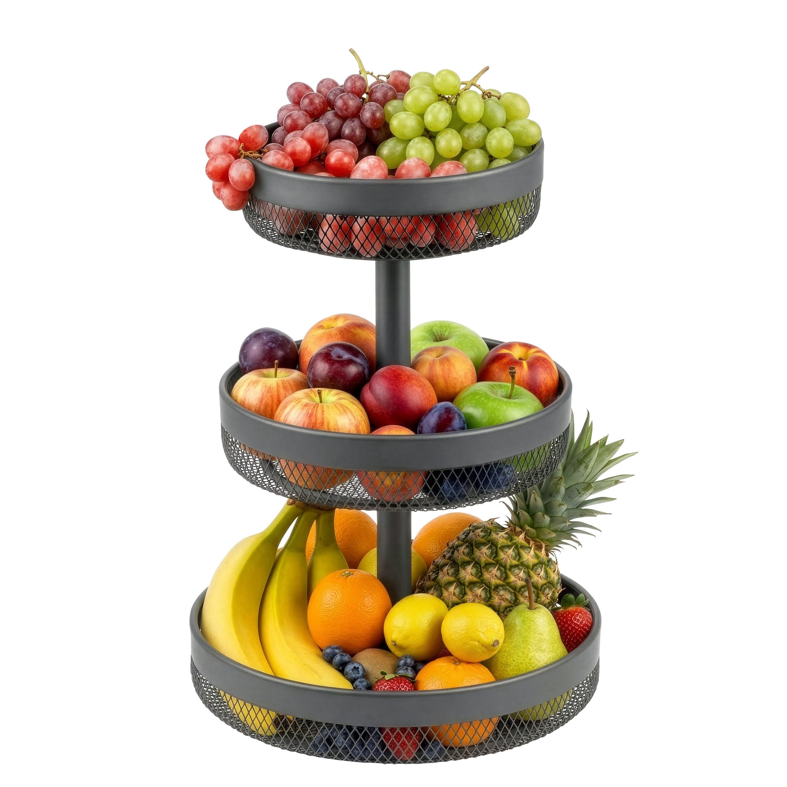 eluno Obstschale Brotkorb rund 3-stöckig, aus grauem Metall