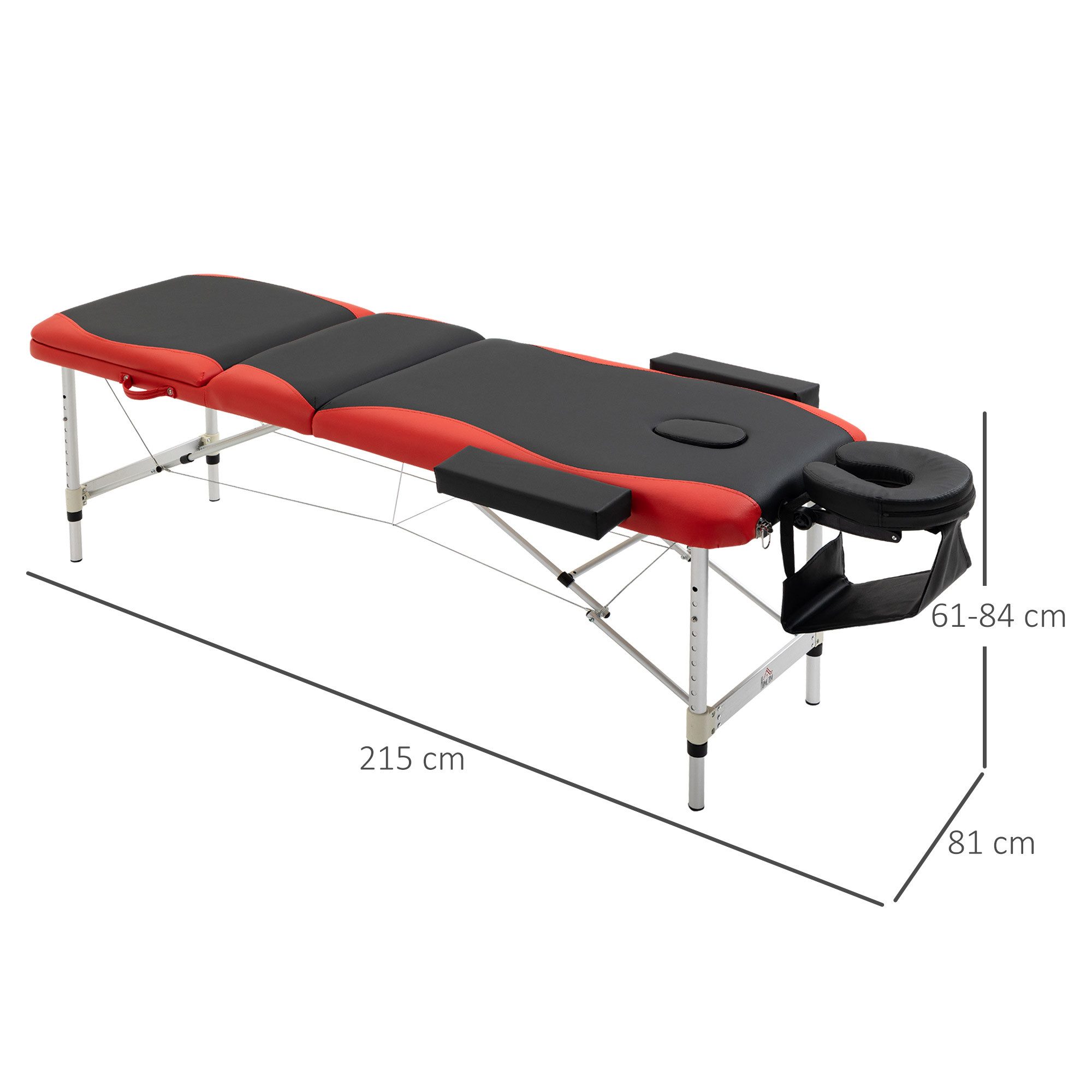 HOMCOM Massageliege klappbares Massagebett (Massageliegen, 1-St., Massagetisch), Schwarz+Rot 215 x 81 x 61-84 cm