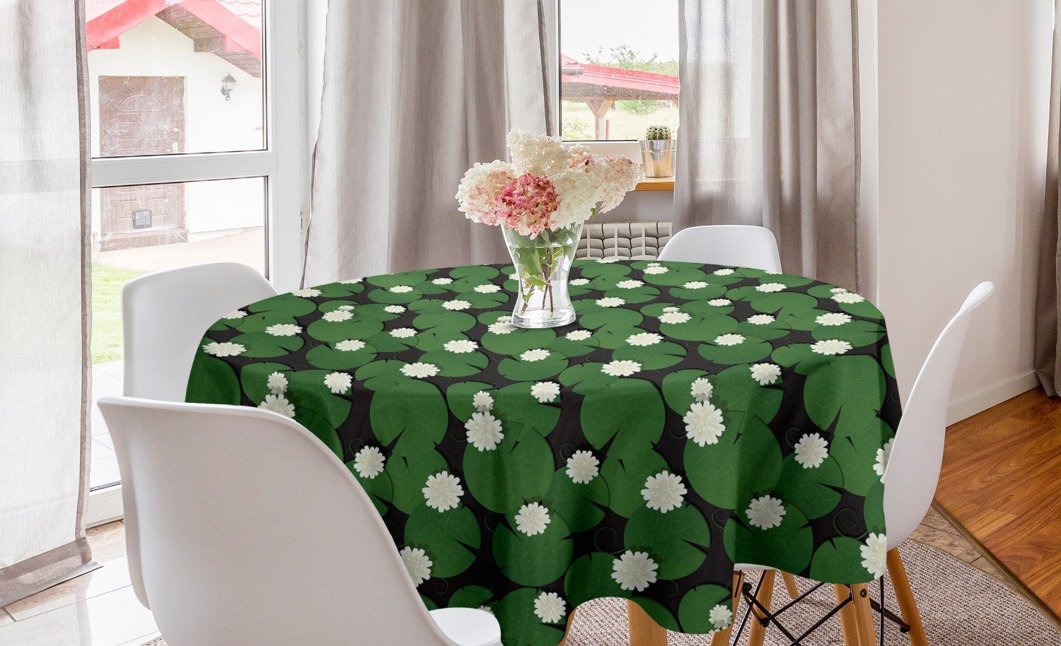Esszimmer Tischdecke Abakuhaus Floral-Wasser-Lilien-Muster Abdeckung Tischdecke Kreis für Natürlich Küche Dekoration,