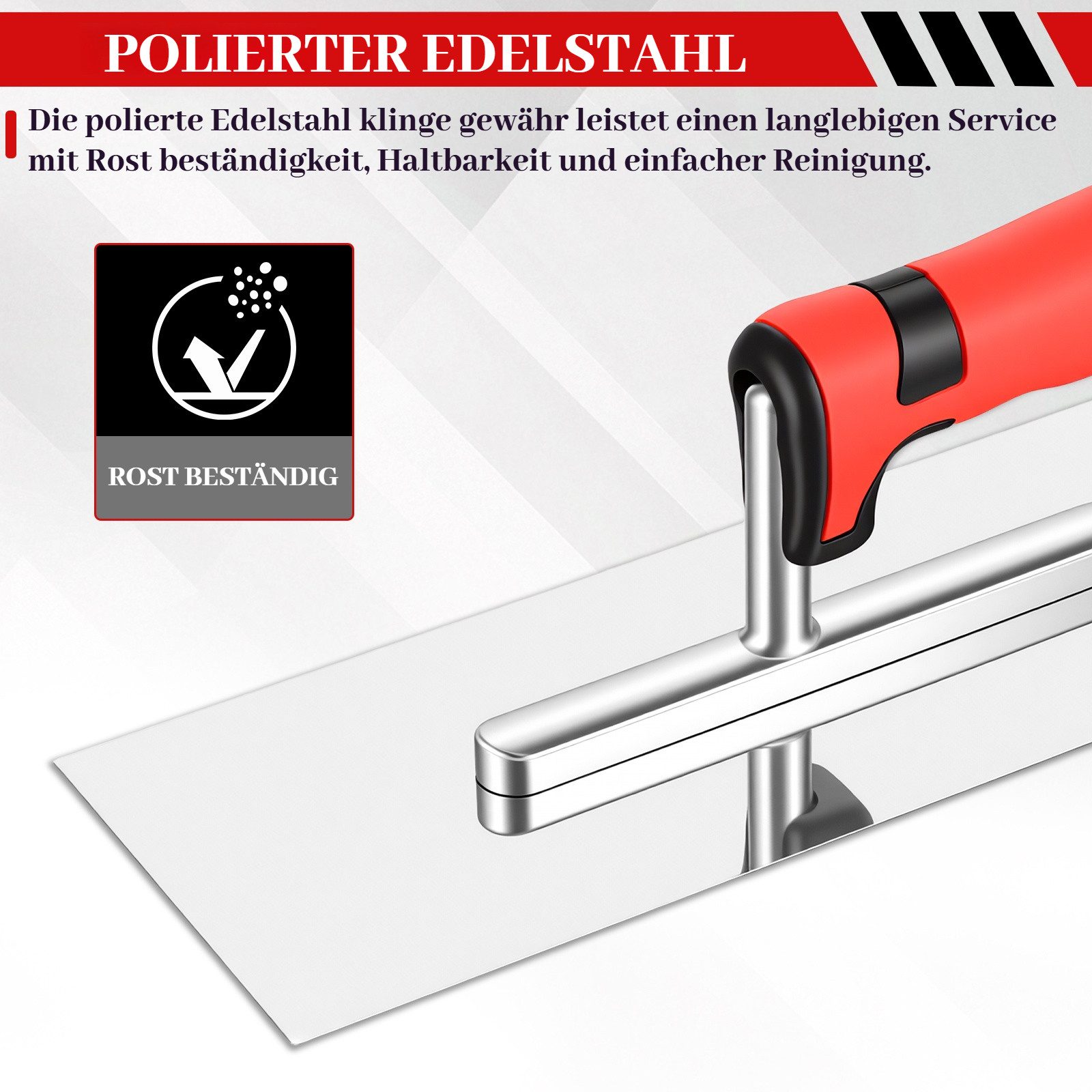 BlingBin Glättekelle 3-teiliges Gipser-Werkzeug-Set aus Edelstahl mit Zementkelle& Messkelle (3er Set, 3-St., 3-teiliges Gipser-Set) Putzwerkzeuge für glatte Wände, Decken und Mauerarbeiten