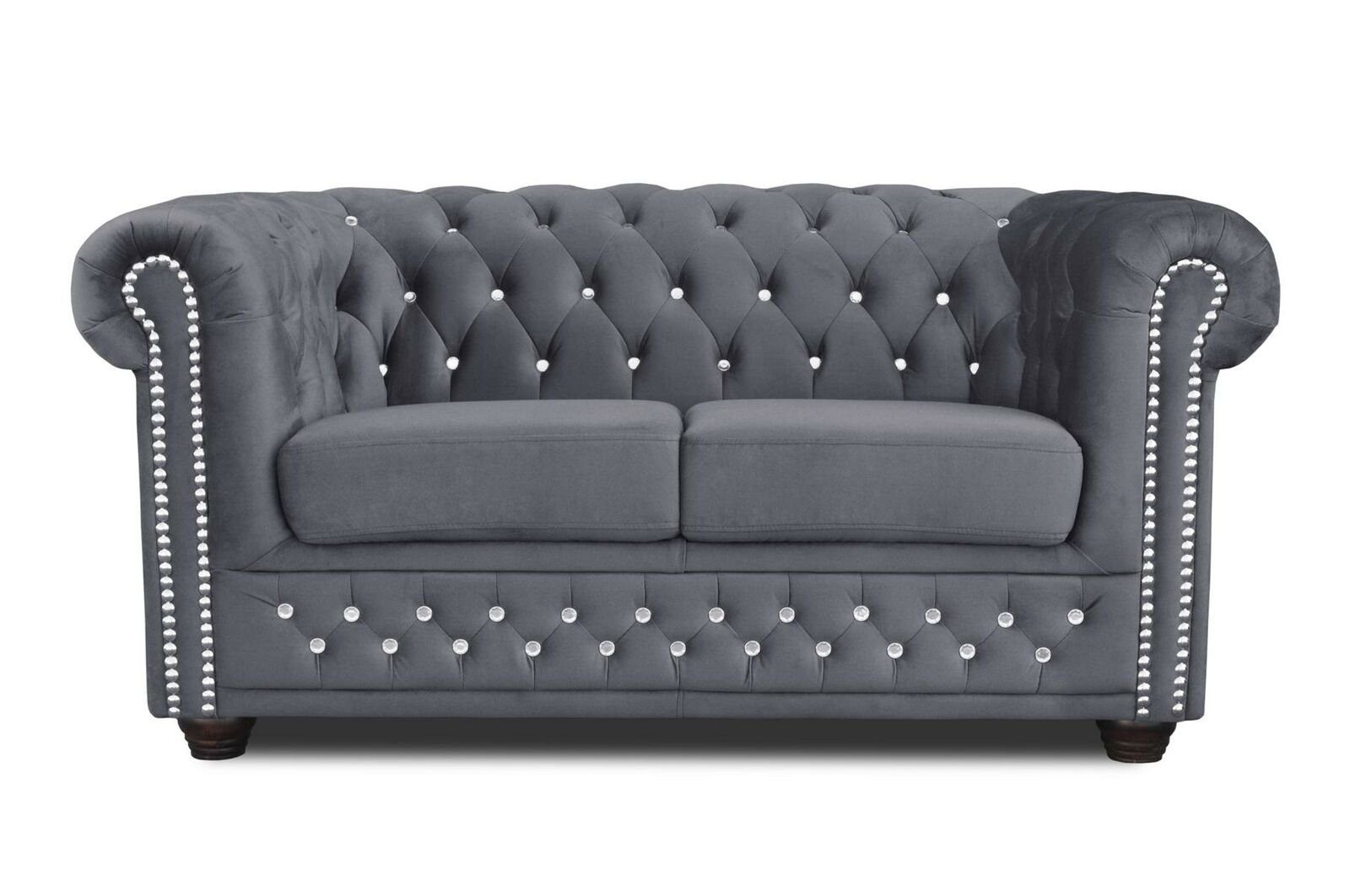 JVmoebel Sofa Grauer Chesterfield 2-Sitzer Mit Kristallsteinen Luxus Couch Sofa, Made in Europe