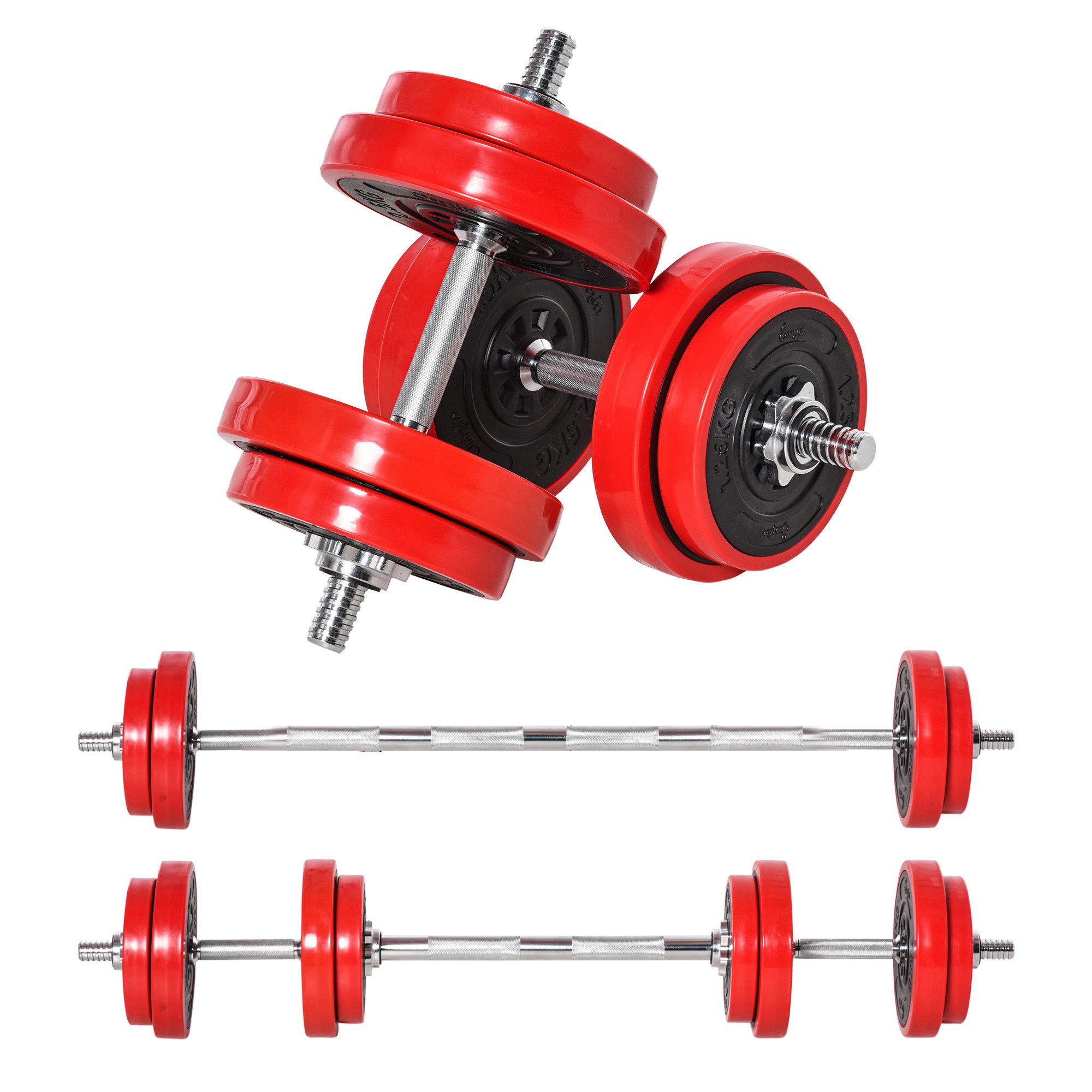 Hantel-Set 20KGS 2-IN-1 verstellbare Hanteln & Langhanteln Rot Schwarz