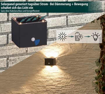 Northpoint LED Außen-Wandleuchte LED Solar Wandleuchte mit Bewegungsmelder warmweiß Würfel
