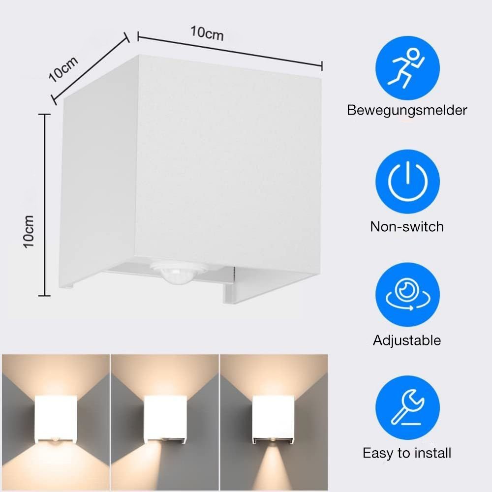 JOYOLEDER mit Bewegungsmelder, ab Flur, Wandlampe warmweiß Weiße Balkon, Hotel Einstellbarer Wohnzimmer, LED LED Schale und Wandlampe Wasserdicht Lichtstrahl, Wandleuchte für Auf