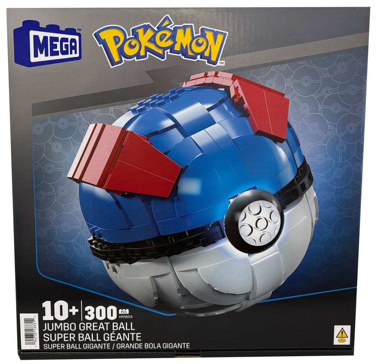 MEGA Pokemon Jumbo Great Ball Bau-Set, 300 Bausteine mit Leuchtfunktion, 12 Konstruktionsspielsteine