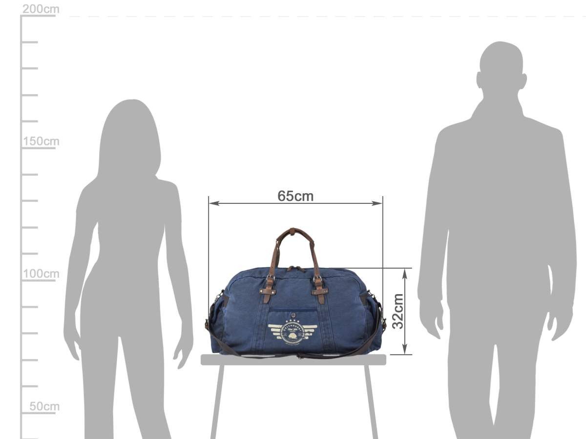 Greenburry Reisetasche Aviator Blue Edition, used Look Canvas mit Lederbesatz, Sporttasche 65cm, Weekender