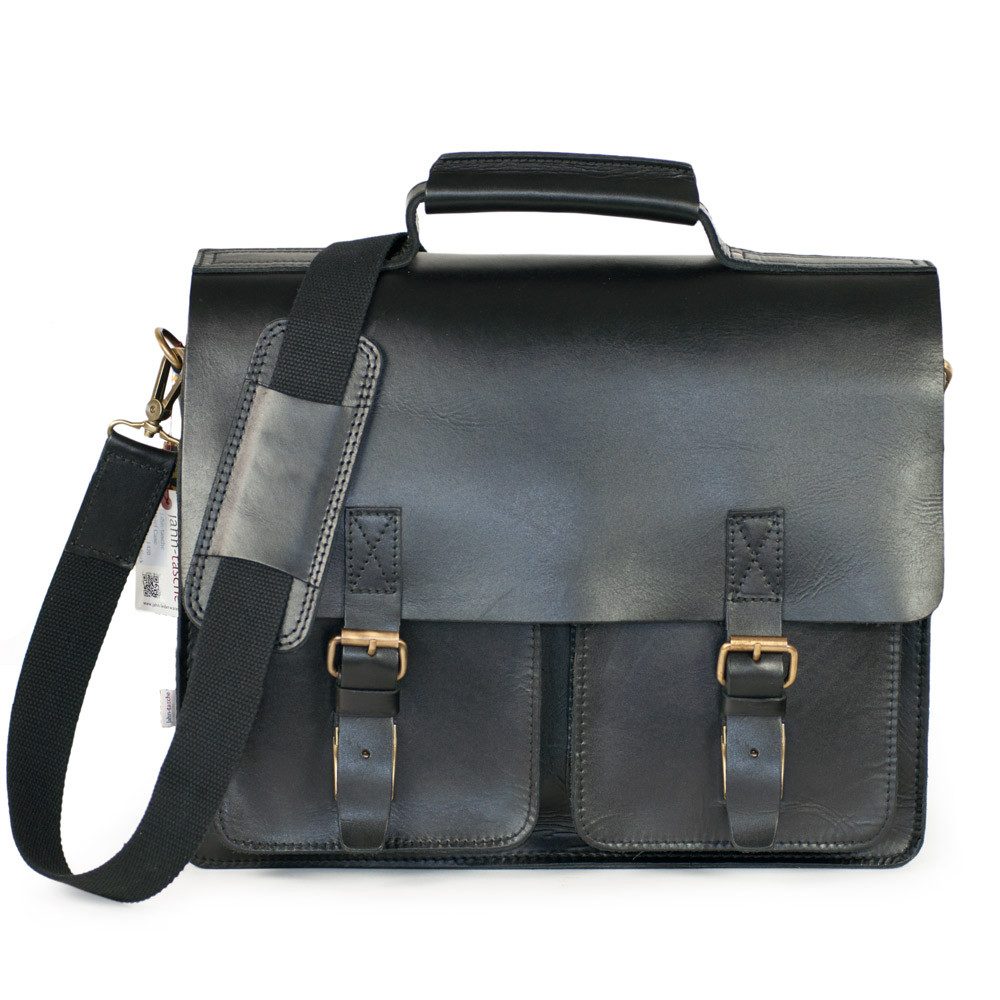 Jahn-Tasche Aktentasche Naturleder Lehrertasche, Anilin-Leder Schwarz, Jahn-Tasche 420-anilin