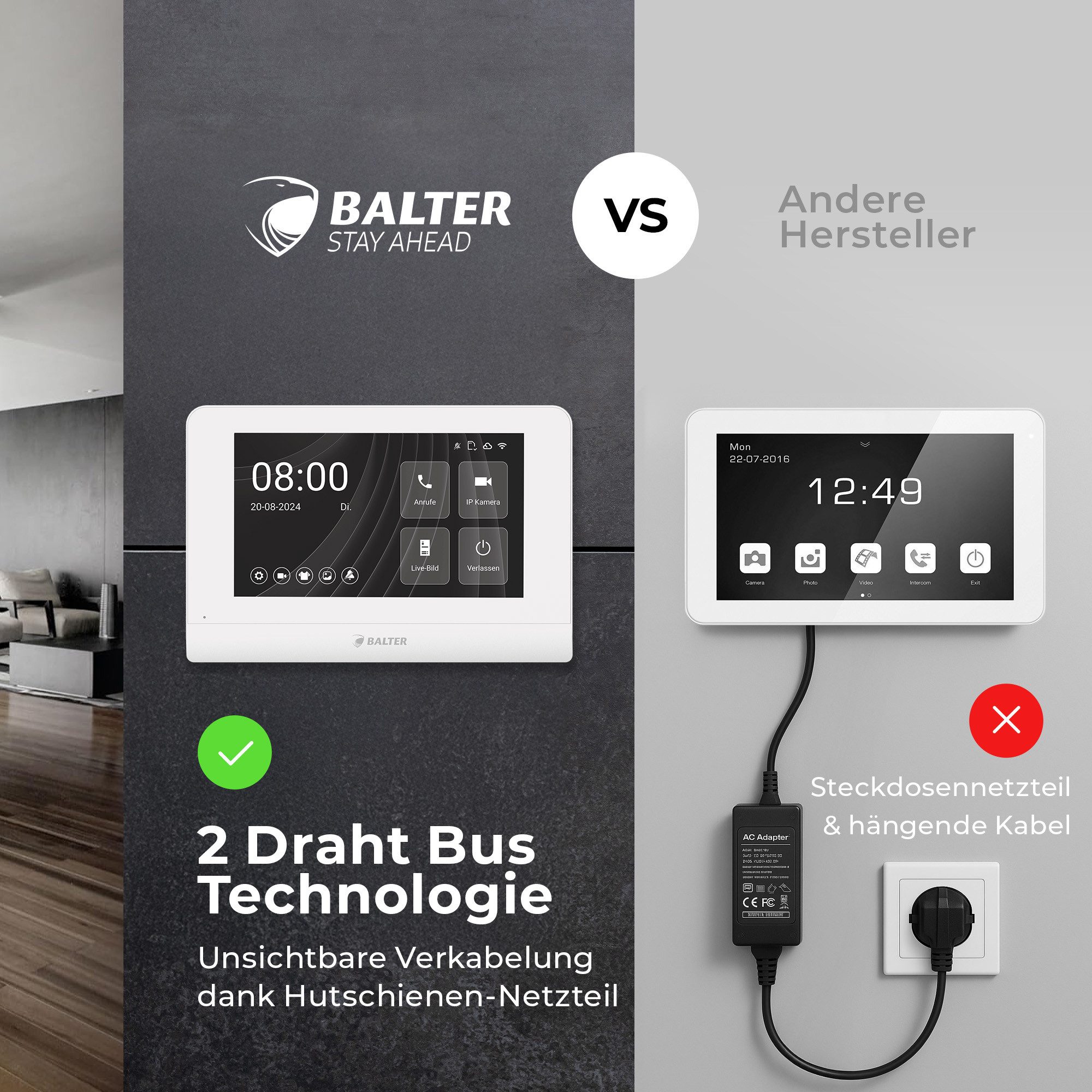 Balter Video-Türsprechanlage Entri Set L Video Türsprechanlage 2 Monitore (2-tlg., Smartphone App, 2 Monitore) – Bild 5 von 5