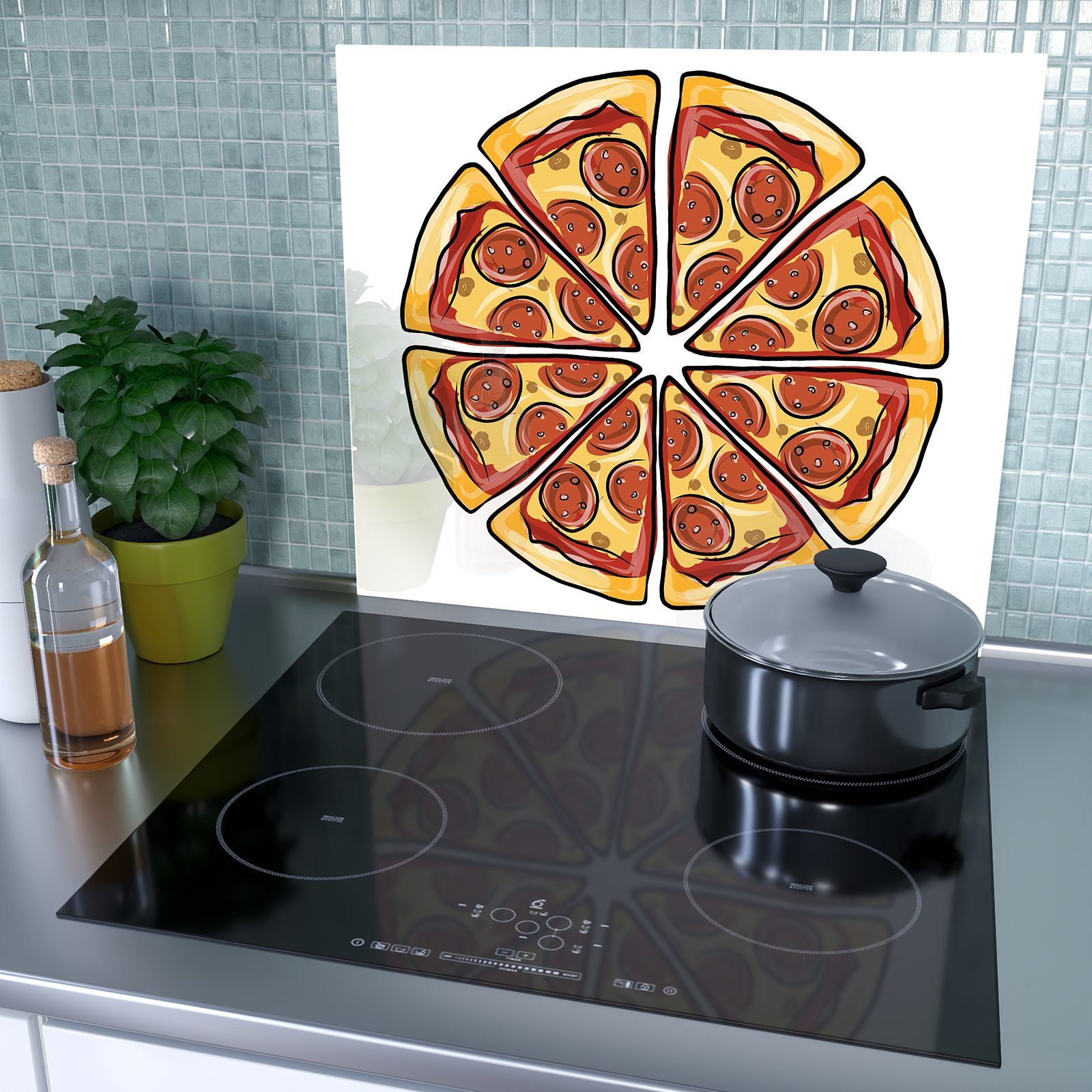 Pizzaecken aus Spritzschutz Design, Glas, Primedeco Herd-Abdeckplatte (1 Herdabdeckplatte tlg) Glas