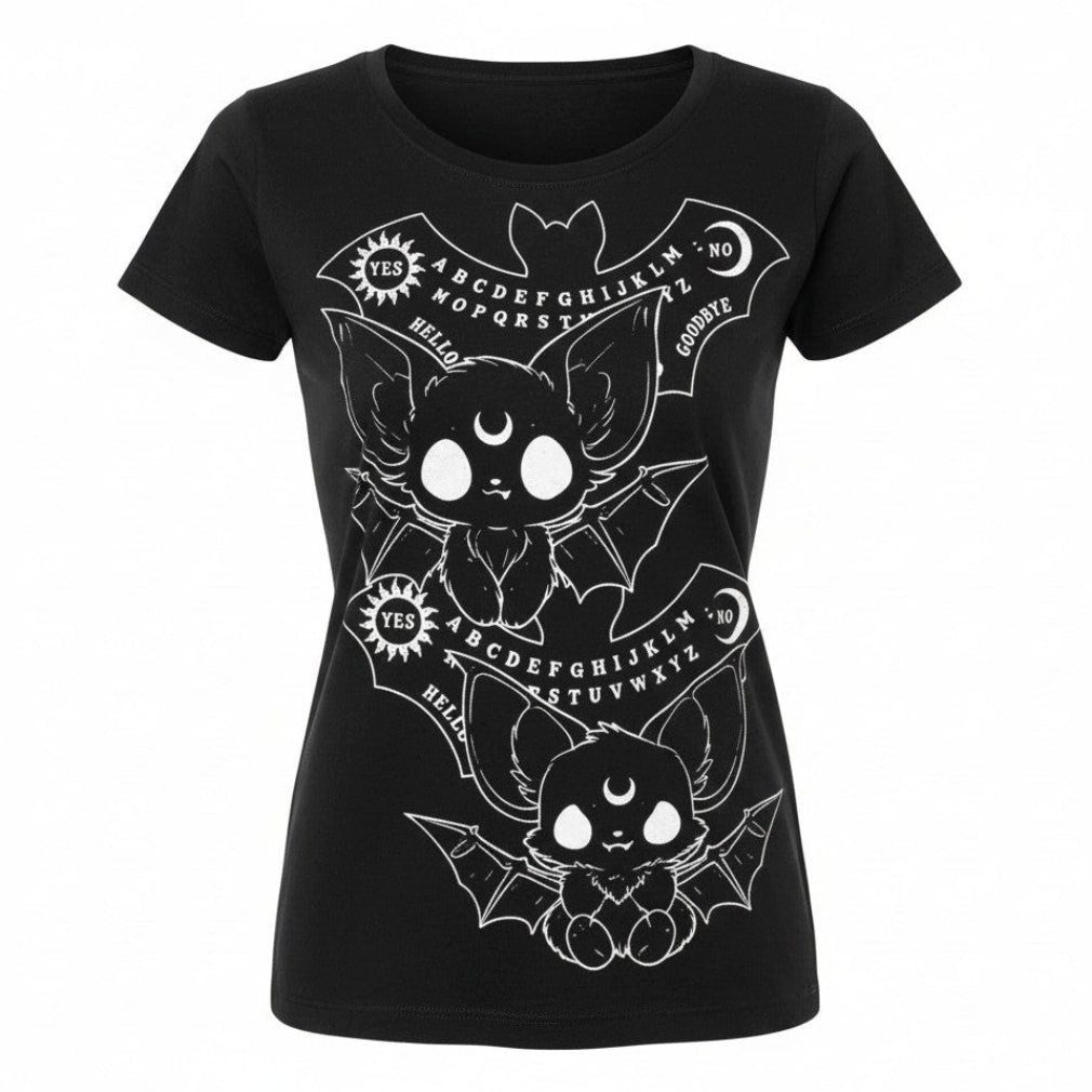 Heartless Print-Shirt Ouija Bats T-Shirt Fledermaus Top – Heartless - schwarz-weiß Gothic Shirt Anime aus Baumwolle mit Print