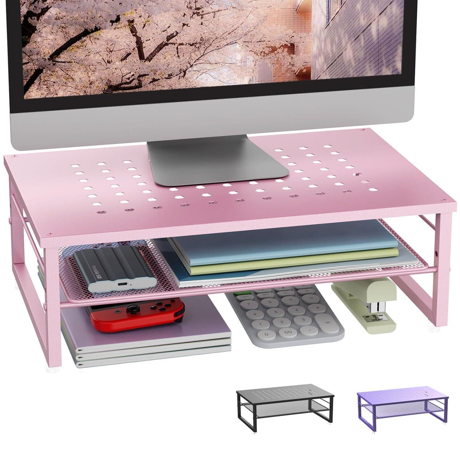 LuxusKollektion Monitorständer Monitorständer Metall 2-stufig Rosa, (1-tlg)