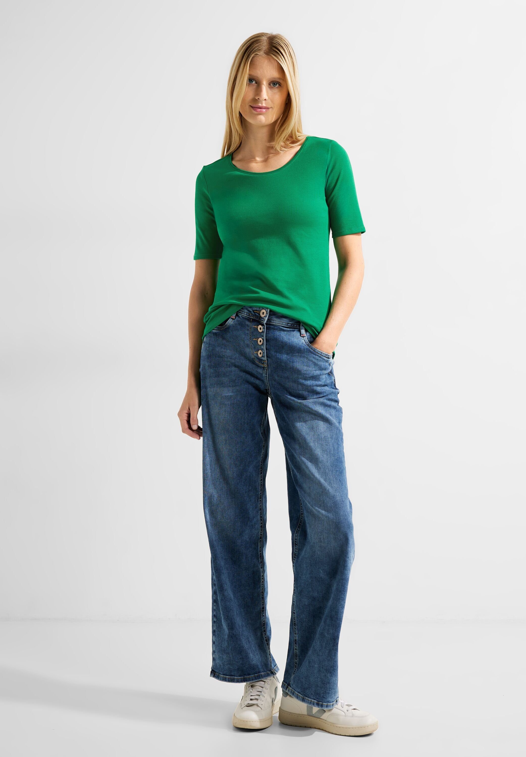 green Unifarbe in easy T-Shirt Cecil