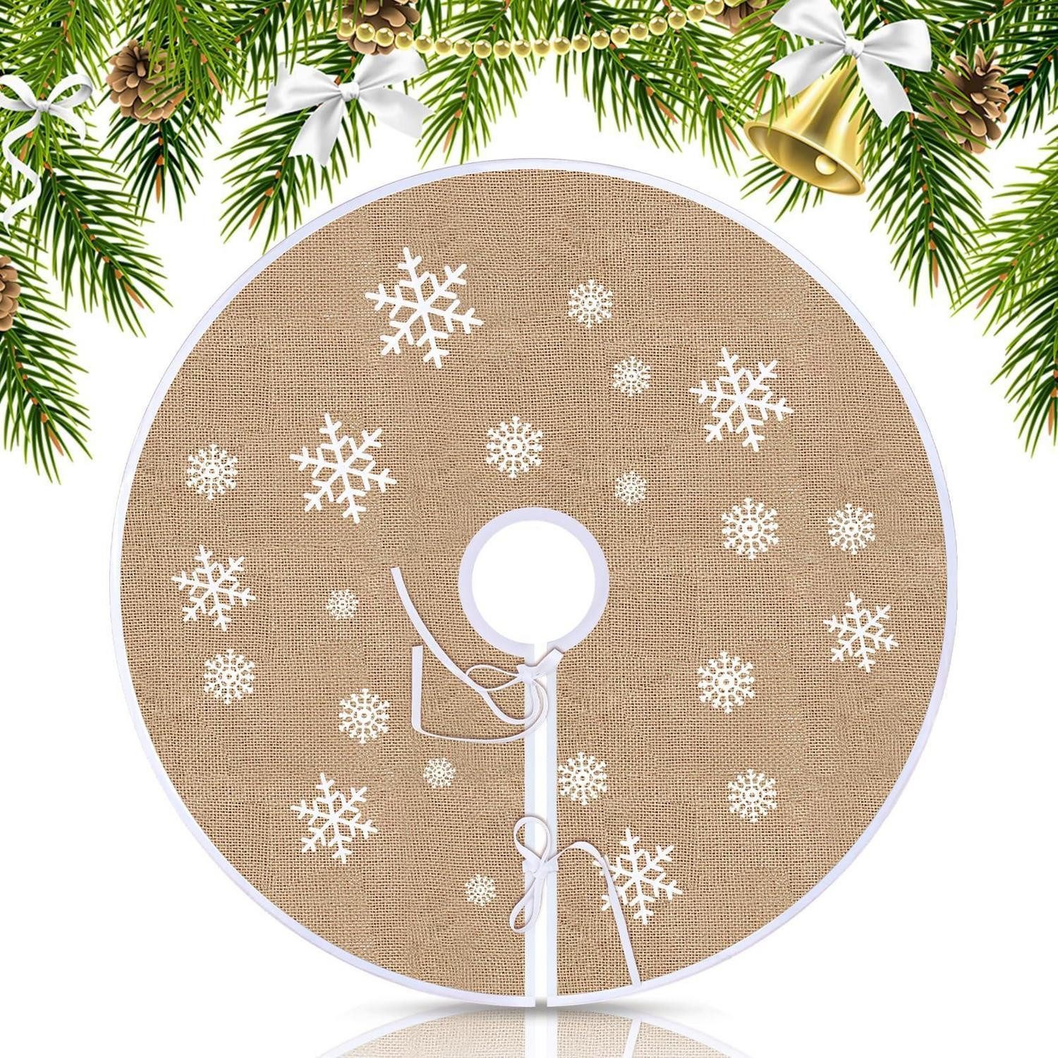 LuxusKollektion Weihnachtsbaumdecke Weihnachtsbaumdecke Leinen Khaki Weiß