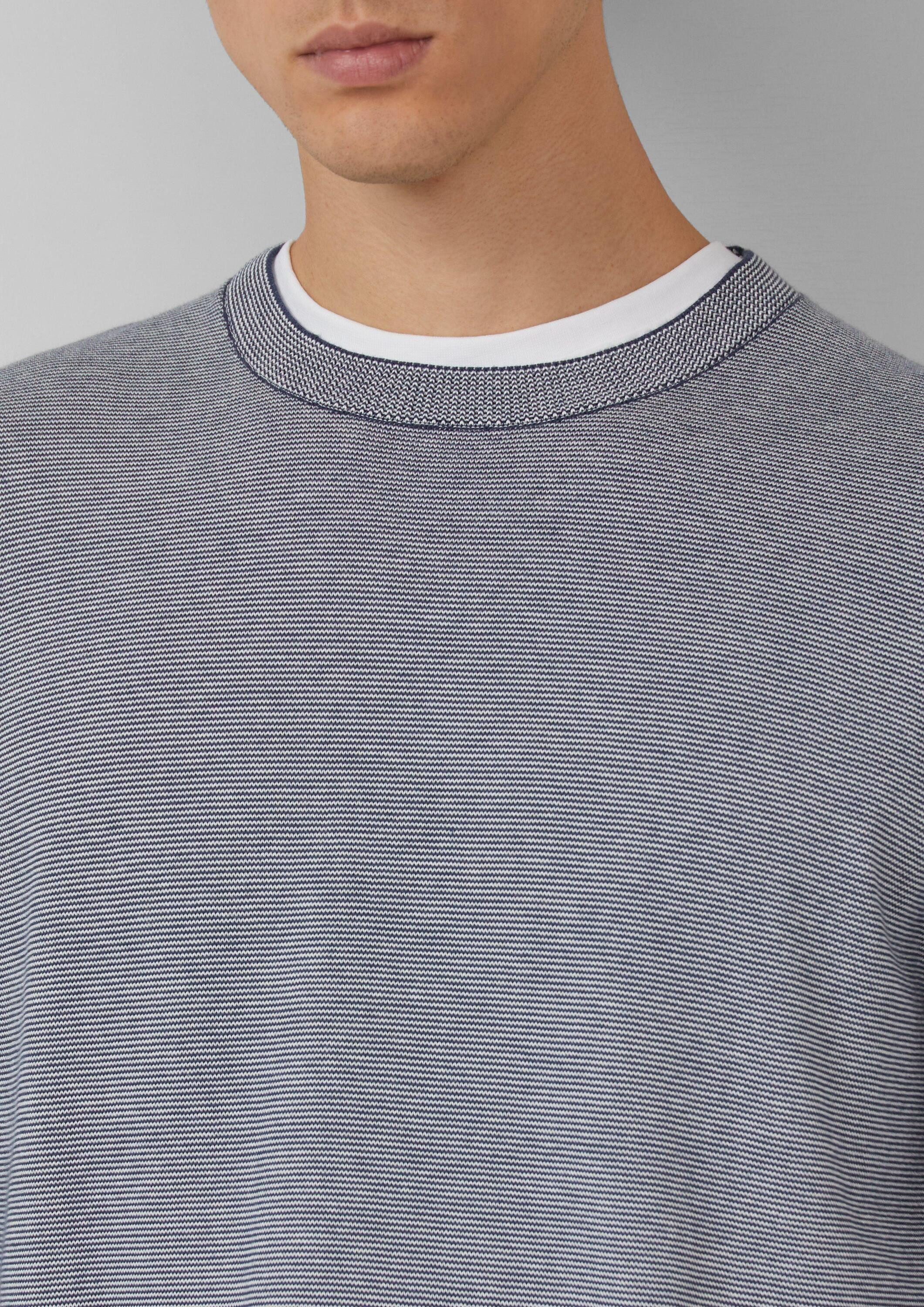 s.Oliver Sweatshirt Strickpullover Fein gestreifter Pullover mit Crew Neck und abgesetzten Bündchen