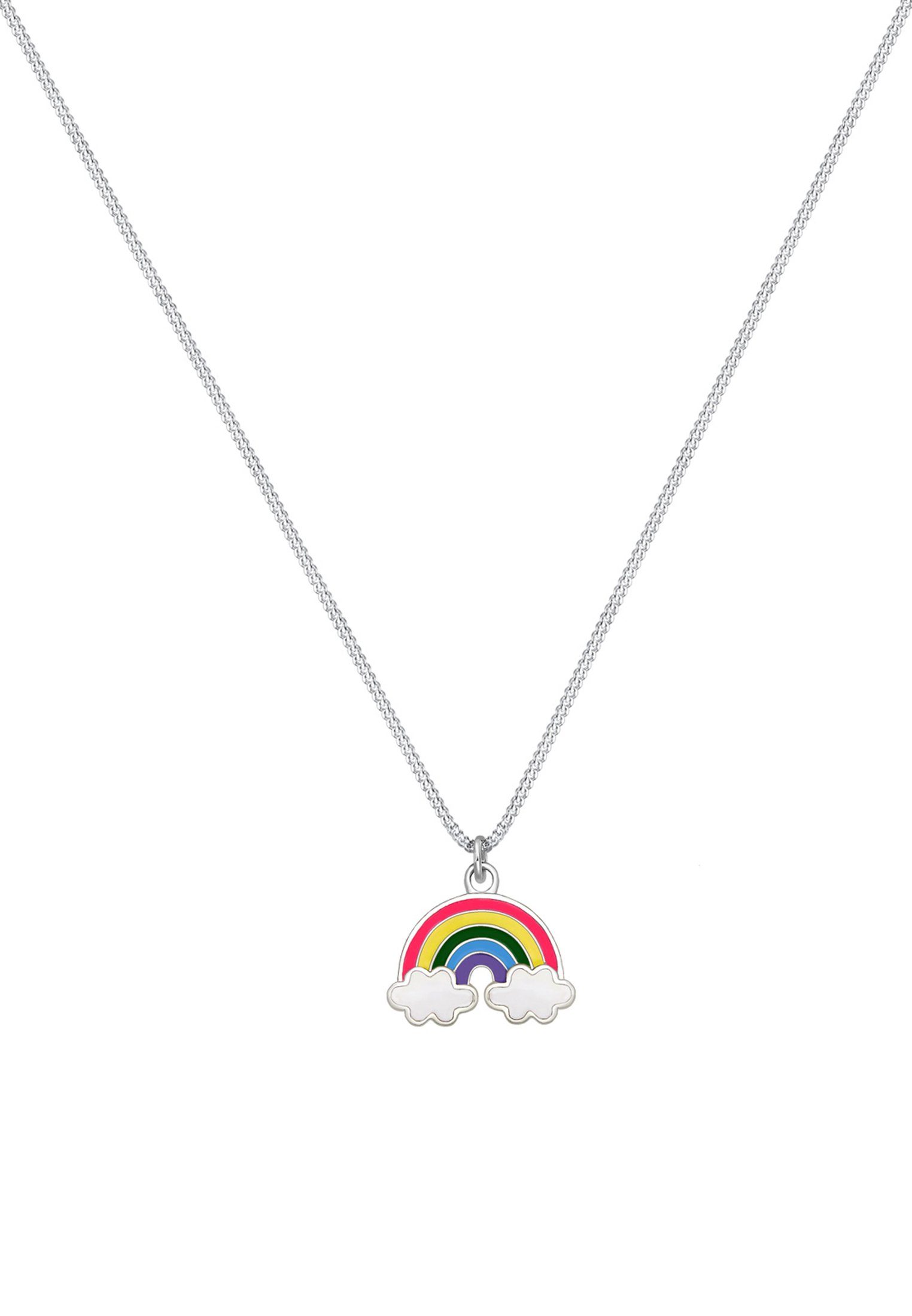 Anhänger Happy Emaille Kinder Elli Silber, Kette Regenbogen Wolke Regenbogen mit 925