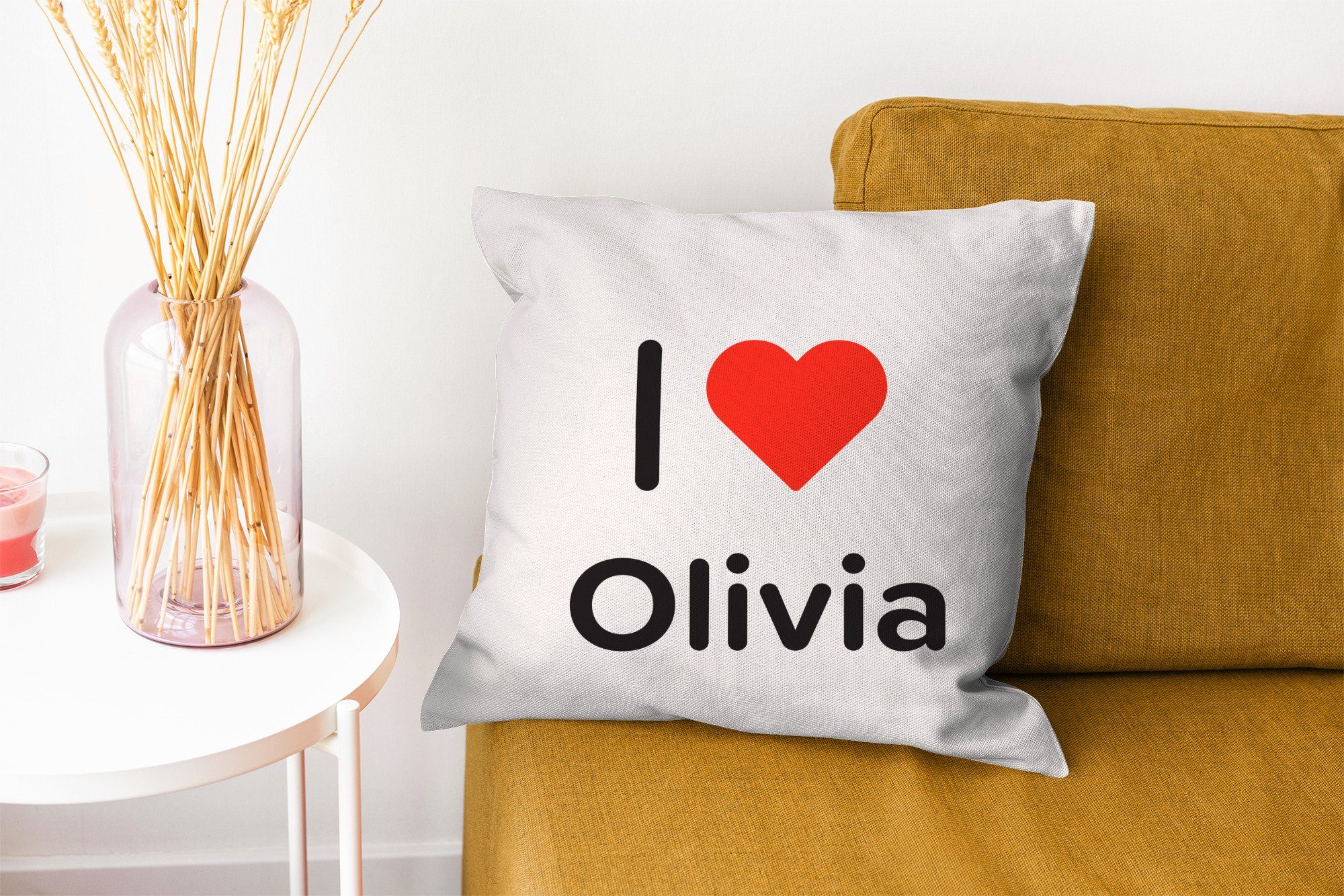 Ich liebe Olivia Mädchen, Sofakissen Wohzimmer, Schlafzimmer, Dekokissen Deko, Füllung MuchoWow - Zierkissen mit für -