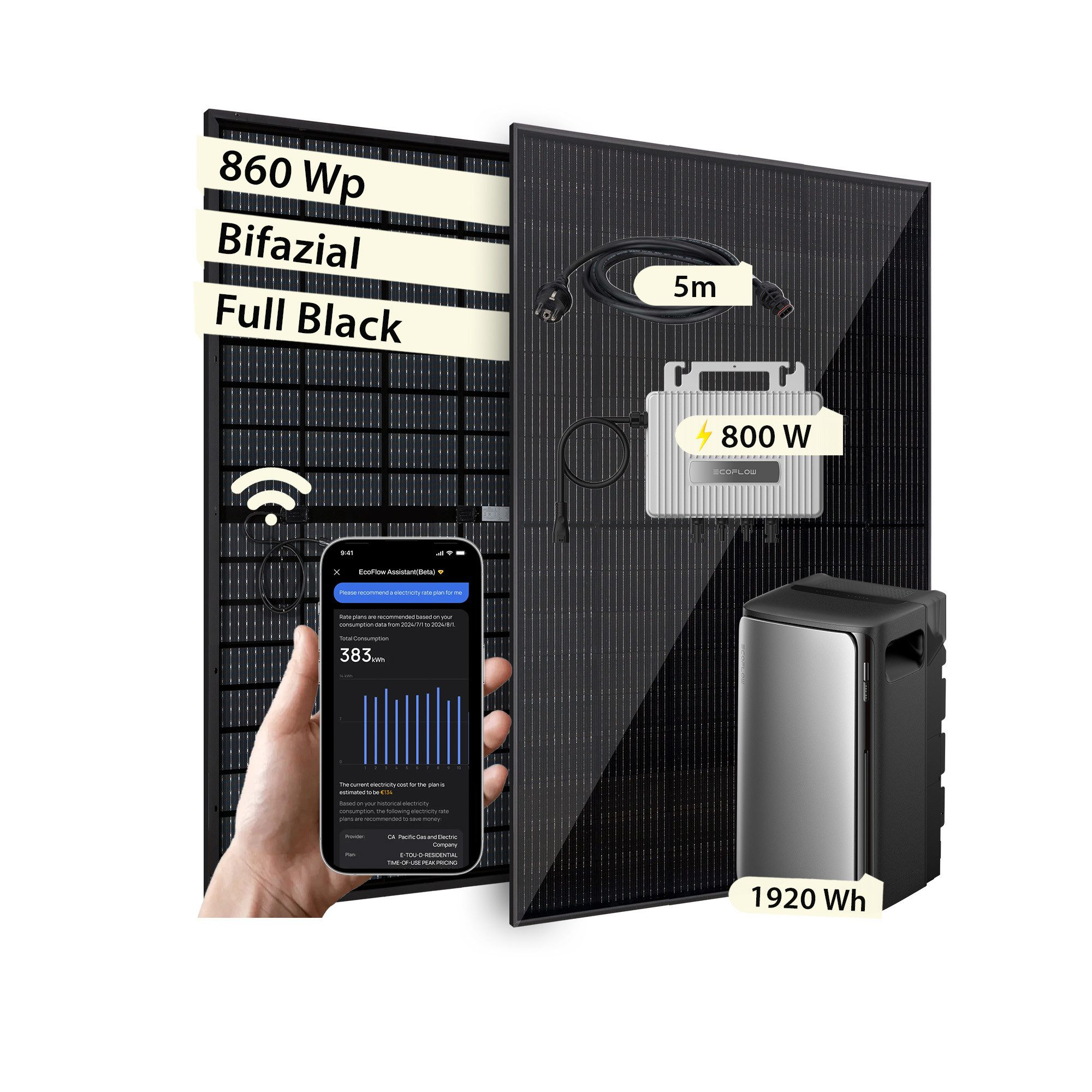 VALE Balkonkraftwerk Komplettset mit Solarspeicher & Wechselrichter, Bifaziale Solaranlage, (EcoFlow Stream Ultra 1920 Wh, 800W, Solarmodule 860-1840WP, Zubehör, EcoFlow Stream Ultra 1920 Wh, 800W, Solarmodule 860-1840WP, Zubehör), Plug&Play, BKW, Solarmodul, Photovoltaik Set, Wifi, App-Steuerung