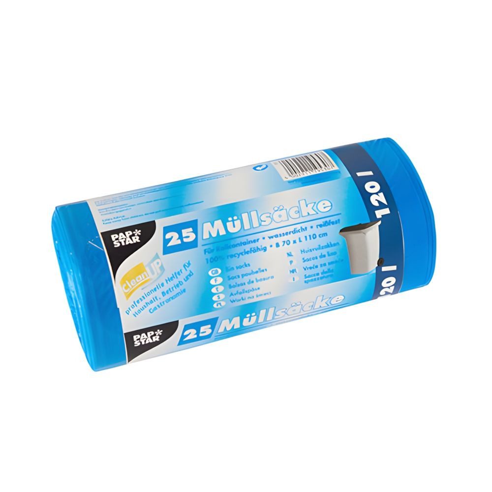 PAPSTAR Müllbeutel Müllsäcke, HDPE 120 l 110 cm x 70 cm blau 20 my 25 Stk