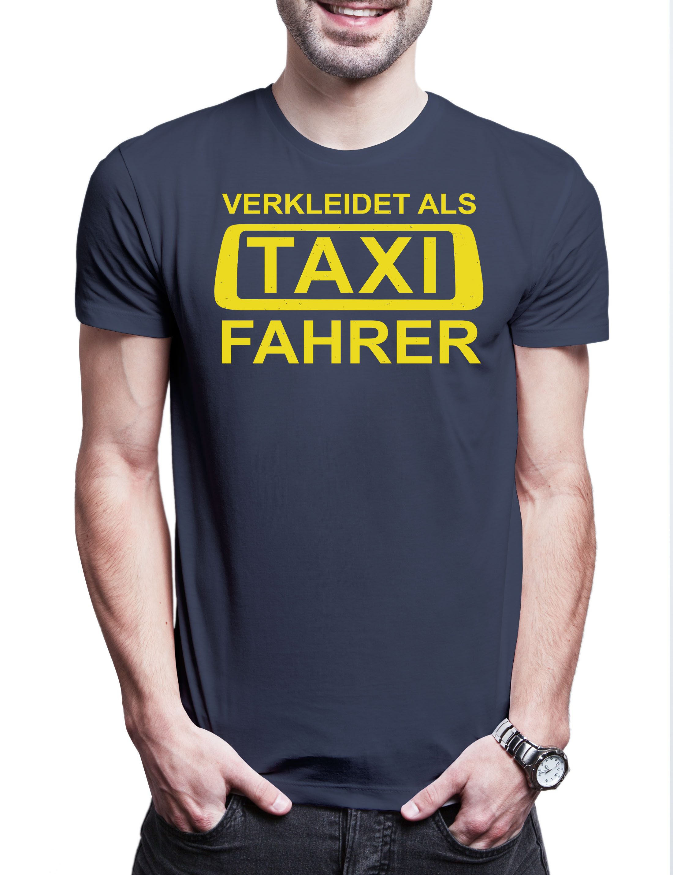 Print-Shirt Verkleidet als Taxi Fahrer Herren T-Shirt Fasching Kostüm Taxifahrer