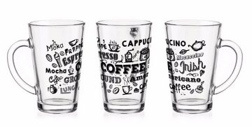 Sendez Gläser-Set 6 Latte Macchiato Gläser 300ml mit Kaffee-Aufdruck, Glas
