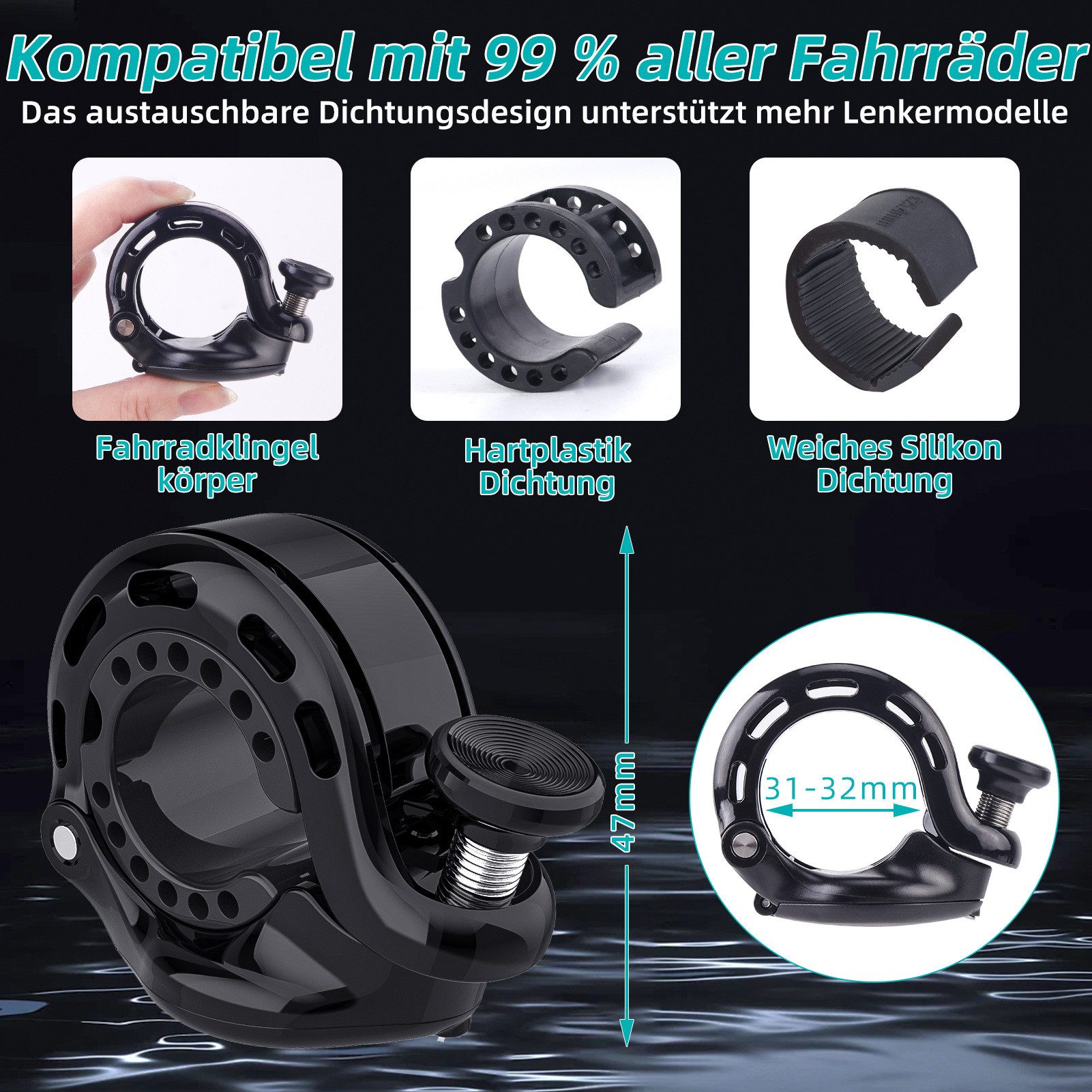 AFKSMILE Fahrradklingel Fahrradklingel für Apple AirTag, Fahrrad Diebstahlsicherung, (1-tlg) Halterung In Klingel Versteckt, Fahrradklingel für E-Scooter Rennrad