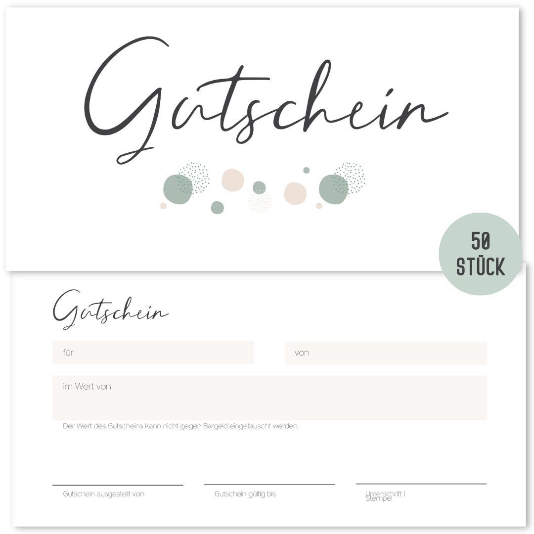 Things of Happiness Geschäftspapier 50 Blanko Gutscheine zum Ausfüllen, Gutscheinkarten, Geschenkgutschein für Nagelstudio, Friseur, Massage, Kosmetik