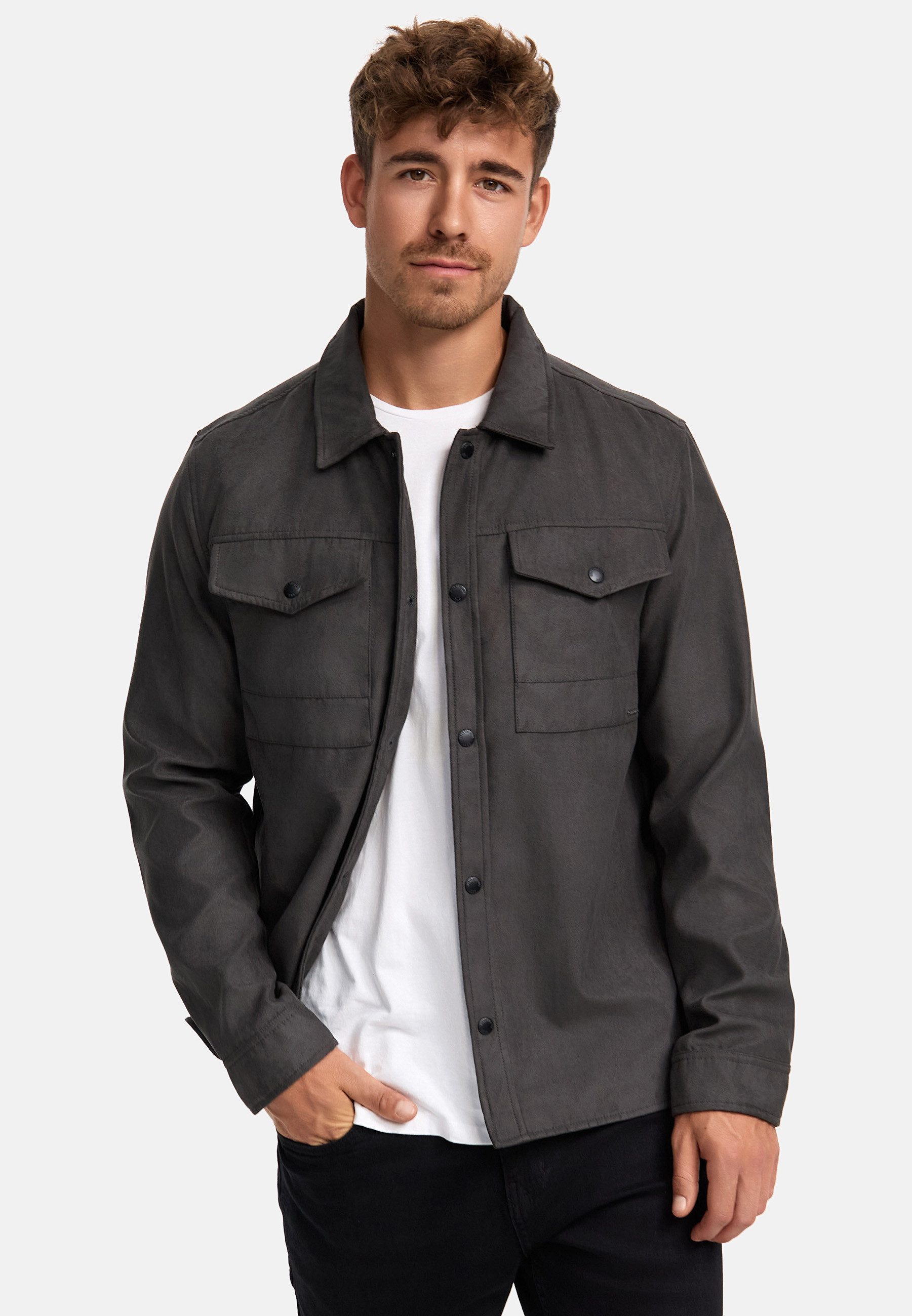 Indicode Langarmhemd Herren INFinny Herrenhemd Langarm Stylisches Fake-Suede-Hemd