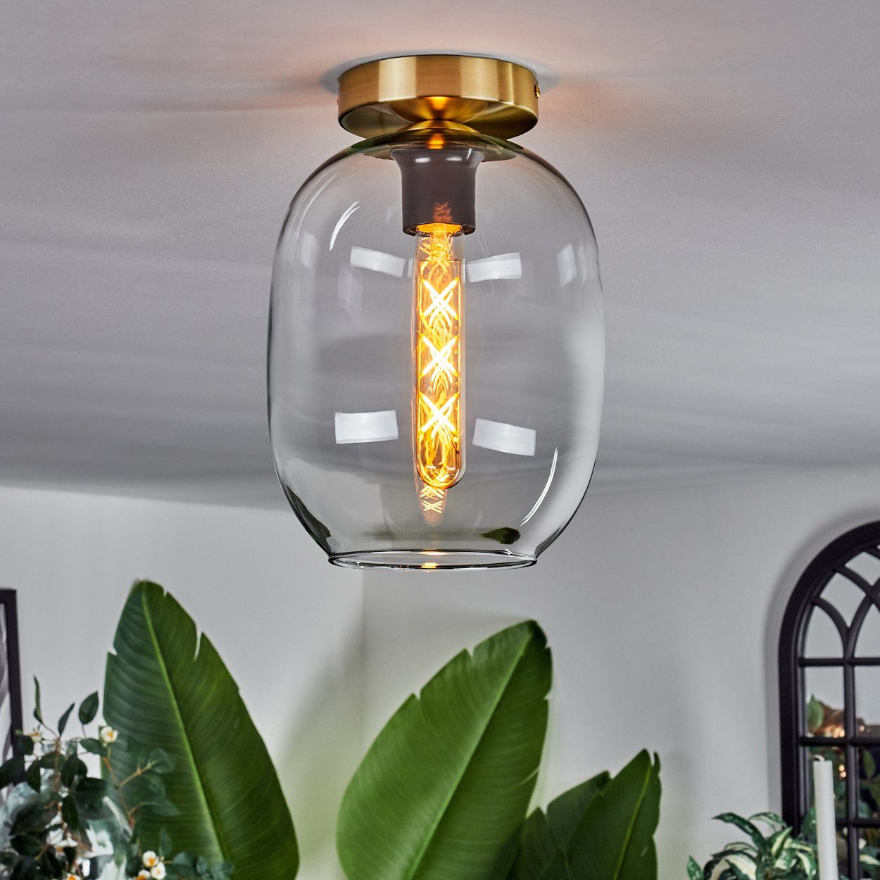 x Deckenlampe aus in ohne Metall/Glas Leuchte Glas, hofstein Retro-Design im Leuchtmittel Deckenleuchte 1 aus E27, Leuchtmittel, ohne Messingfarben/Klar,