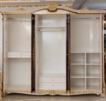 Casa Padrino Kleiderschrank Luxus Barock Schlafzimmerschrank Weiß / Beige / Braun / Gold - Prunkvoller Massivholz Kleiderschrank im Barockstil - Barock Schlafzimmer & Hotel Möbel - Edel & Prunkvoll