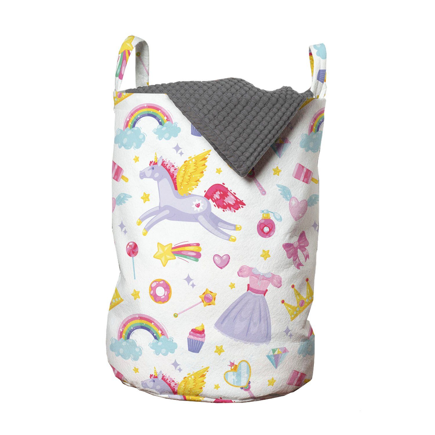 Abakuhaus Wäschesäckchen Wäschekorb mit Griffen Kordelzugverschluss für Einhorn-Pegasus-Bonbons Regenbogen Waschsalons