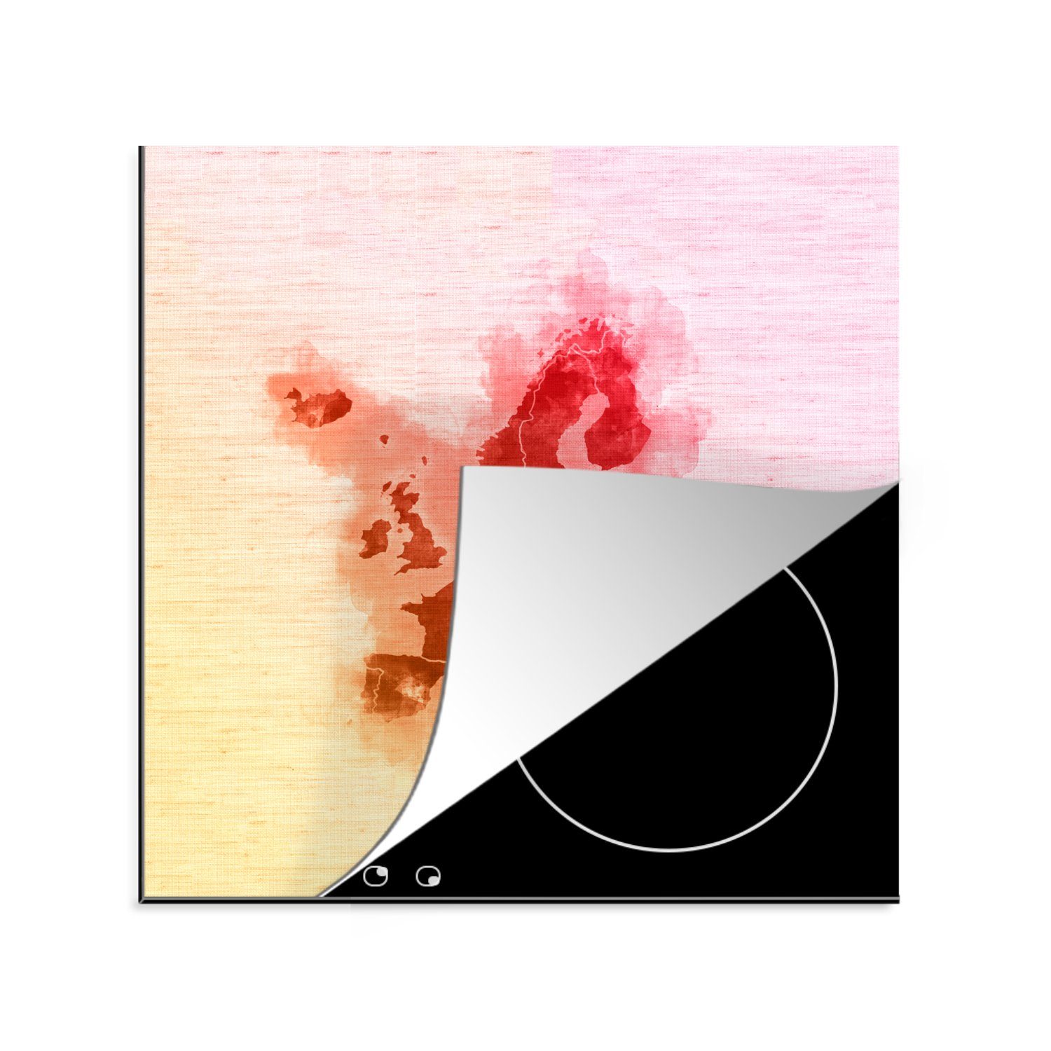 Europa tlg), Aquarell - cm, Herdblende-/Abdeckplatte Arbeitsplatte (1 Ceranfeldabdeckung, küche MuchoWow 78x78 für - Vinyl, Rot,