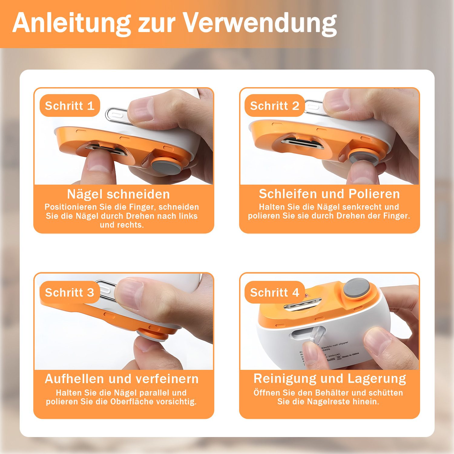 AKKEE Nagelknipser Elektrischer Nagelknipser mit Licht, 2in1 Nagelfeile Elektrisch, mit 2 Geschwindigkeiten Polierer
