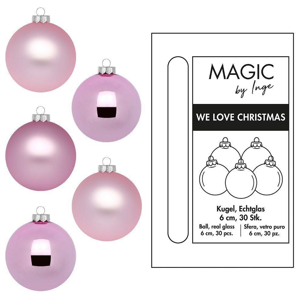 6 Blush, Baumschmuck, INGE-GLAS® Christbaumschmuck Pink Stück Glas-Weihnachtskugeln cm Weihnachtsdekoration Inge's 30