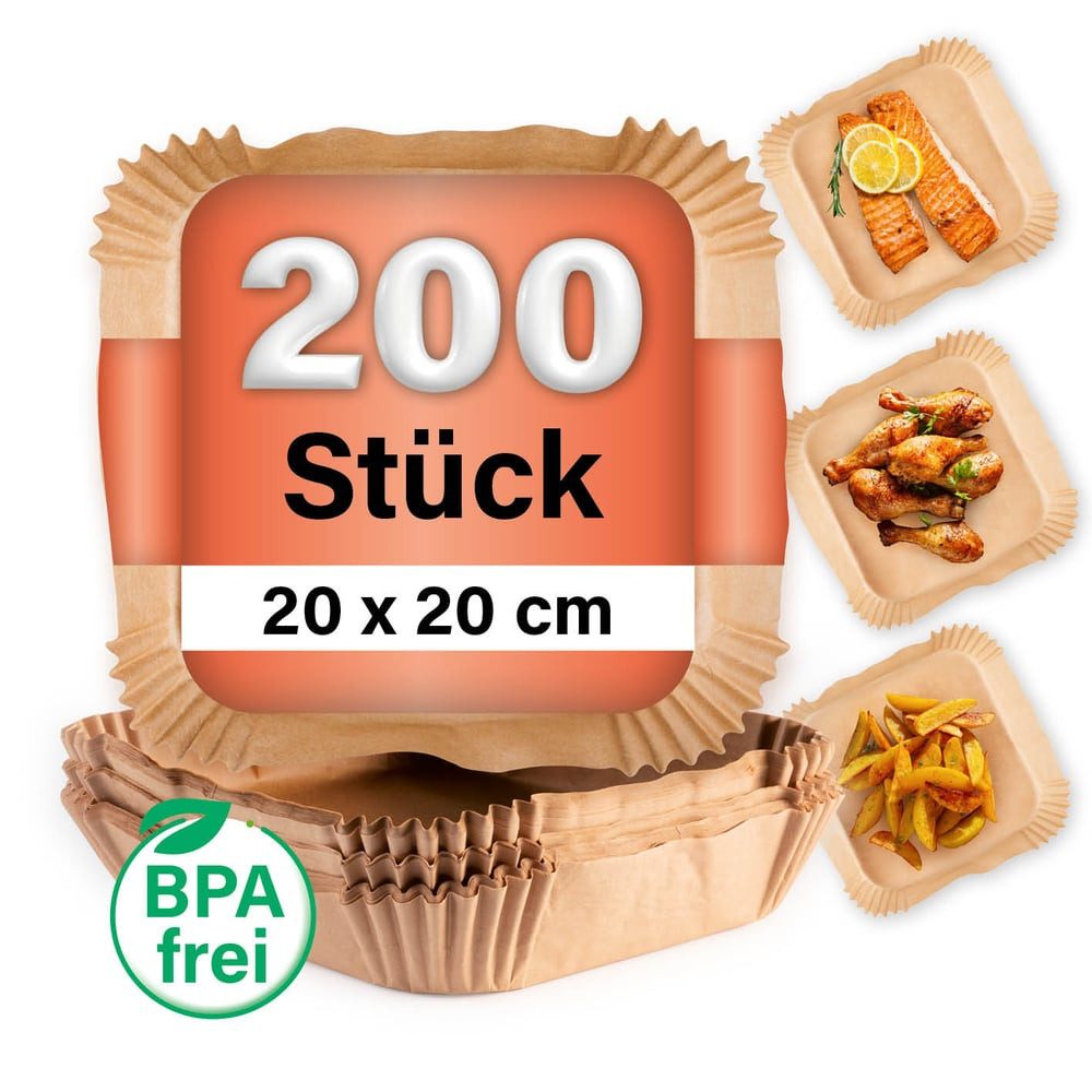 GOURMETmaxx Backpapier Backpapier mit Antihaftbesachichtung, Airfryer Heißluftfritteuse Einwegschalen Baking Paper 200 Stück