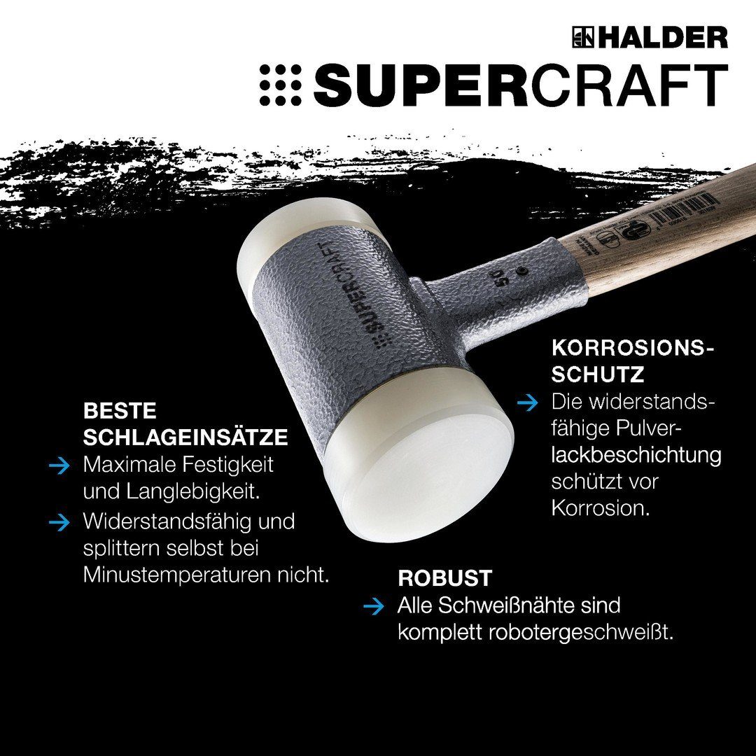 Gummihammer HALDER SUPERCRAFT Schonhammer Ø 25 mm rückschlagfrei mit bruchsicherem