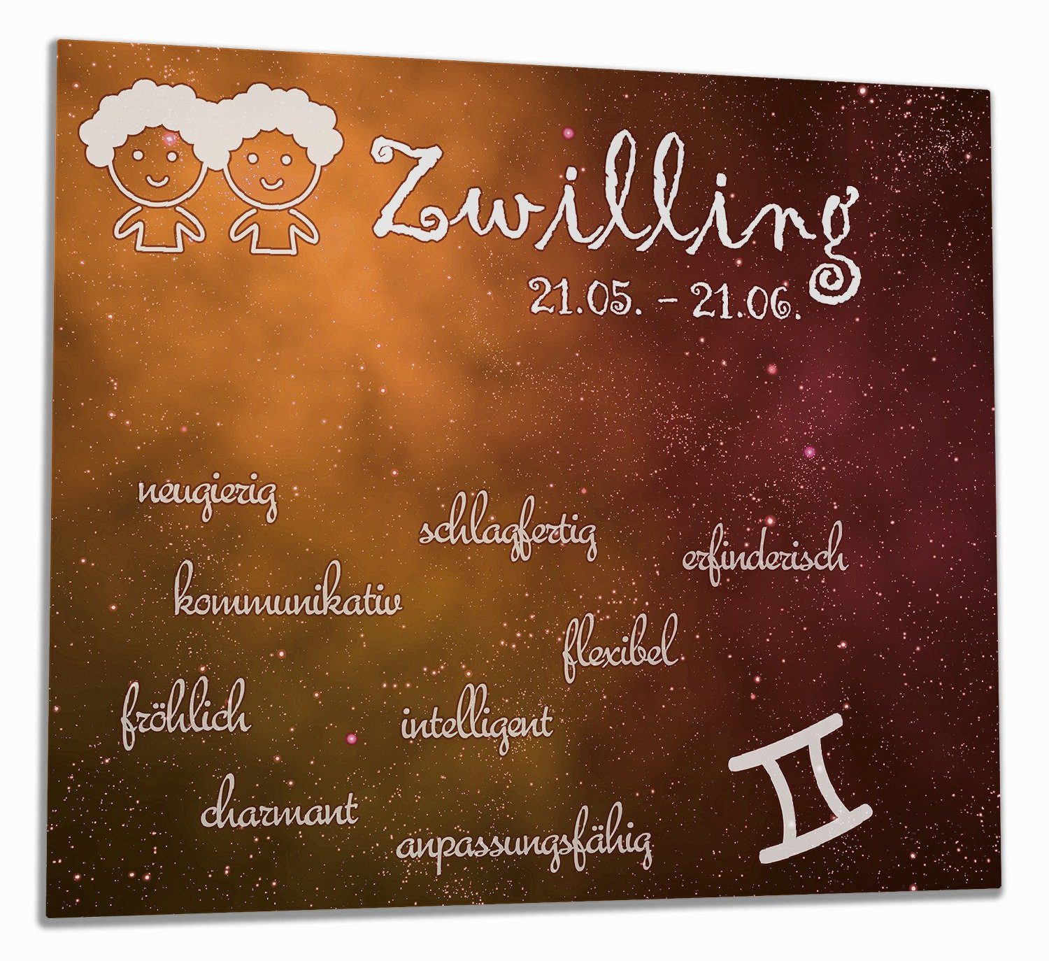 Wallario Herd-Abdeckplatte Sternzeichen Zwilling, ESG-Sicherheitsglas, (Glasplatte, 1 tlg., inkl. 5mm Noppen), verschiedene Größen