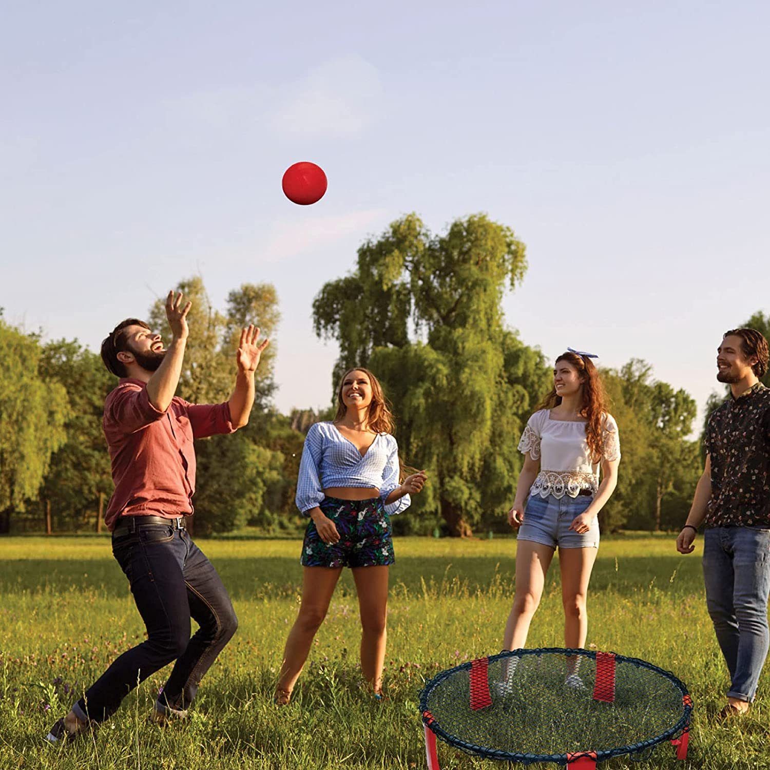 Carromco Spiel Roundnet, Spike Action Ball Spielset, Abschlagball, Spikeball, Trampolin-Tennis, Bounce Ball, mit 2 Bällen, Pumpe und Tasche