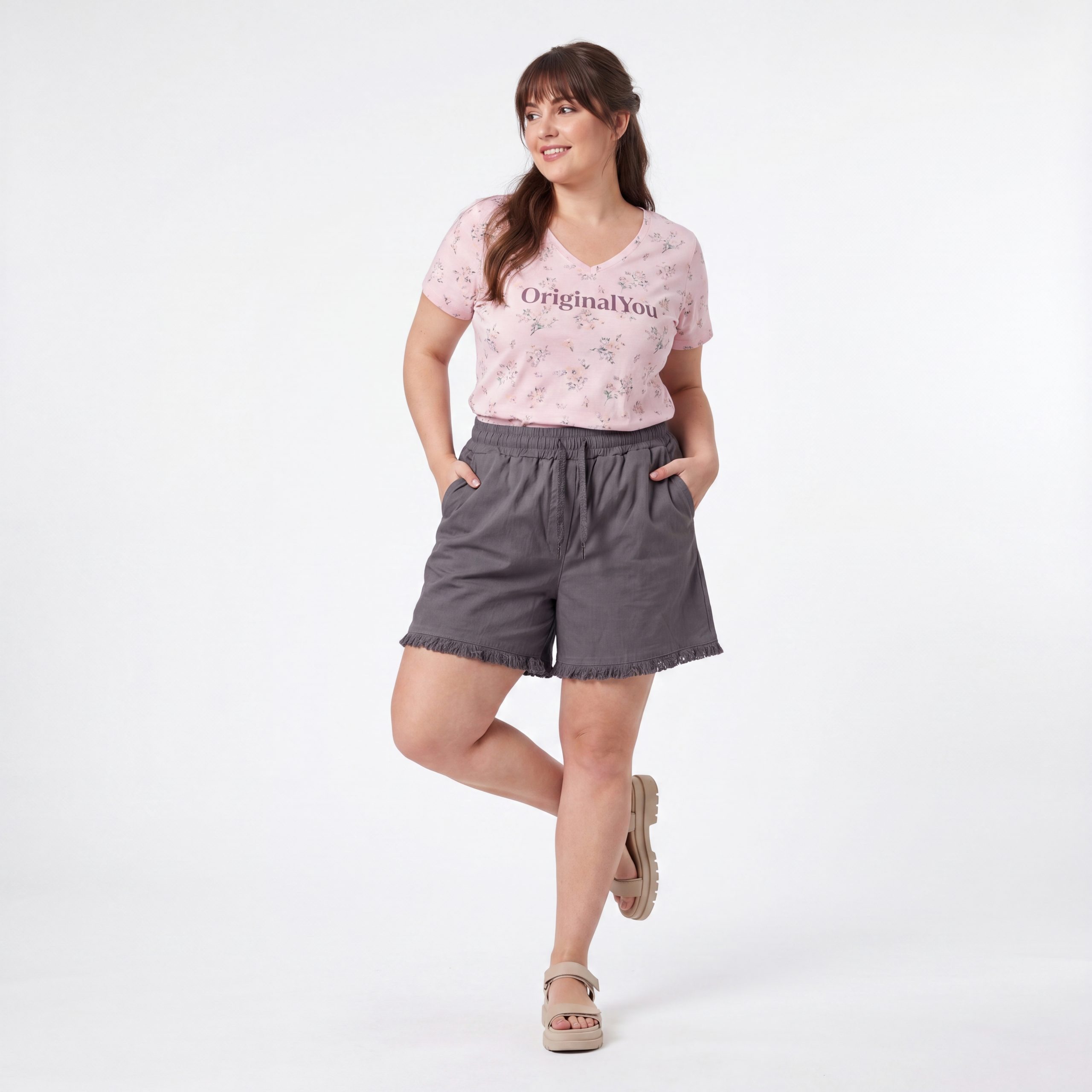 OriginalYou Chinoshorts Sommer Shorts Damen Strand Bermuda Kurze Stretch Hose Stretchgewebe in modernem Knitterlook, elastischer Bund mit Kordelzug