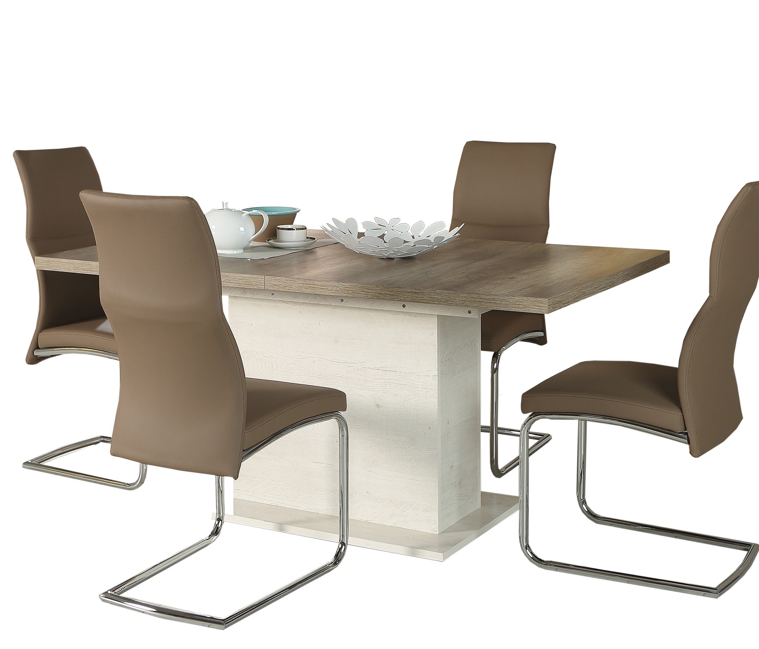 Newroom Esstisch Pinie Weiß 160 cm, Esstisch Pinie Weiß Modern Ausziehbar Tisch Esszimmer