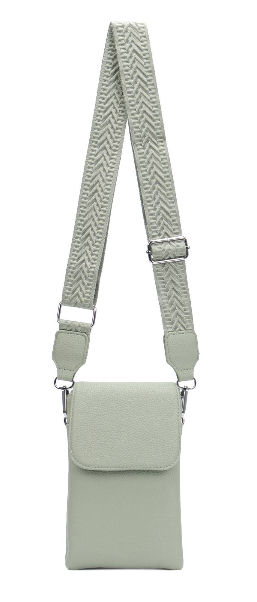 ITALYSHOP24 Geldbörse Damen Tasche Handytasche Brusttasche Crossbody Umhängetasche Crossover (Spar-Set Clutch-Tasche mit einem breitem Muster Stoffgurt/Umhängeband, Leder Optik), Bodybag Smartphone Freizeit Handtasche Brieftasche Schultertasche