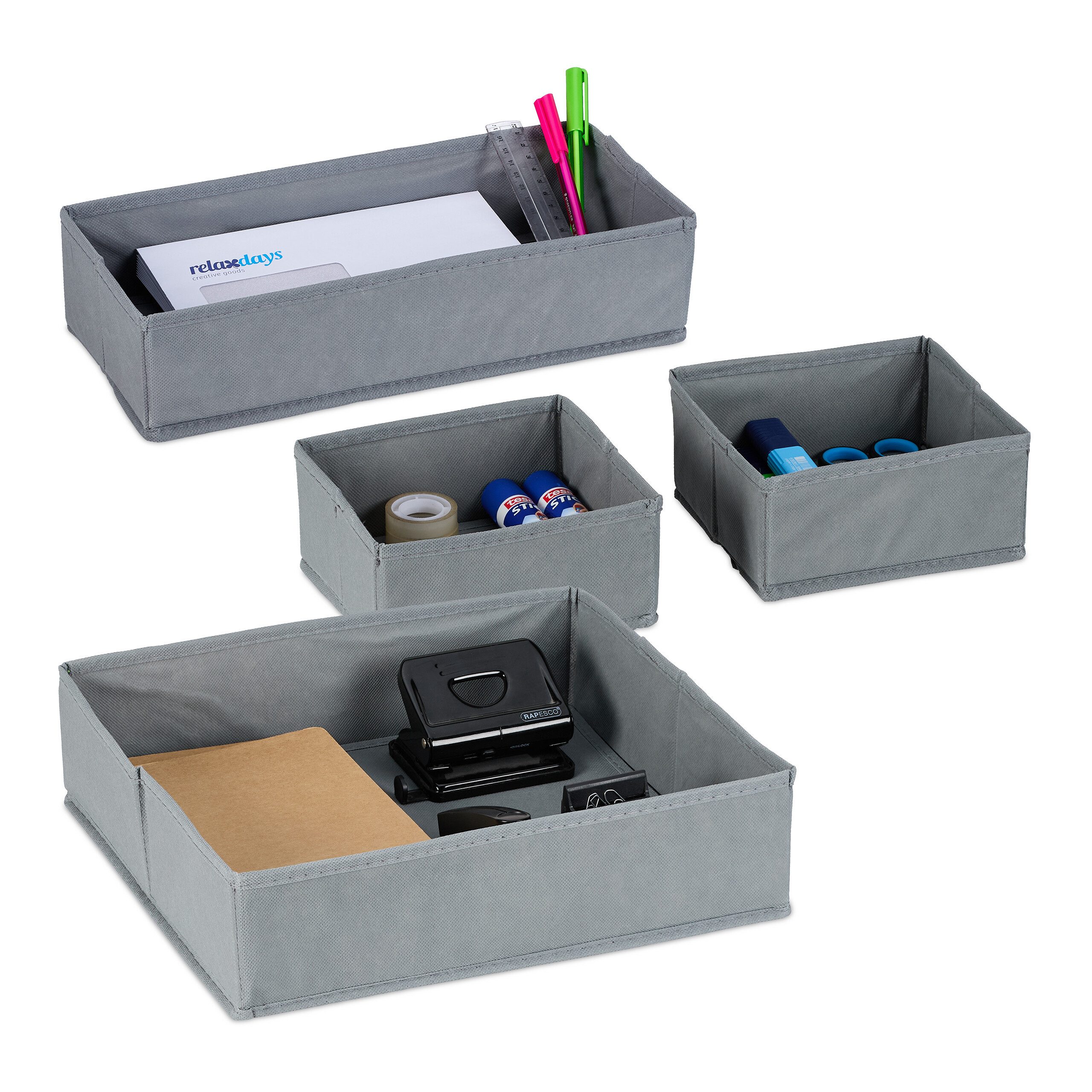 relaxdays Schubladeneinsatz 4-teiliger Schubladen Organizer Vlies (4 St., 4er Set)