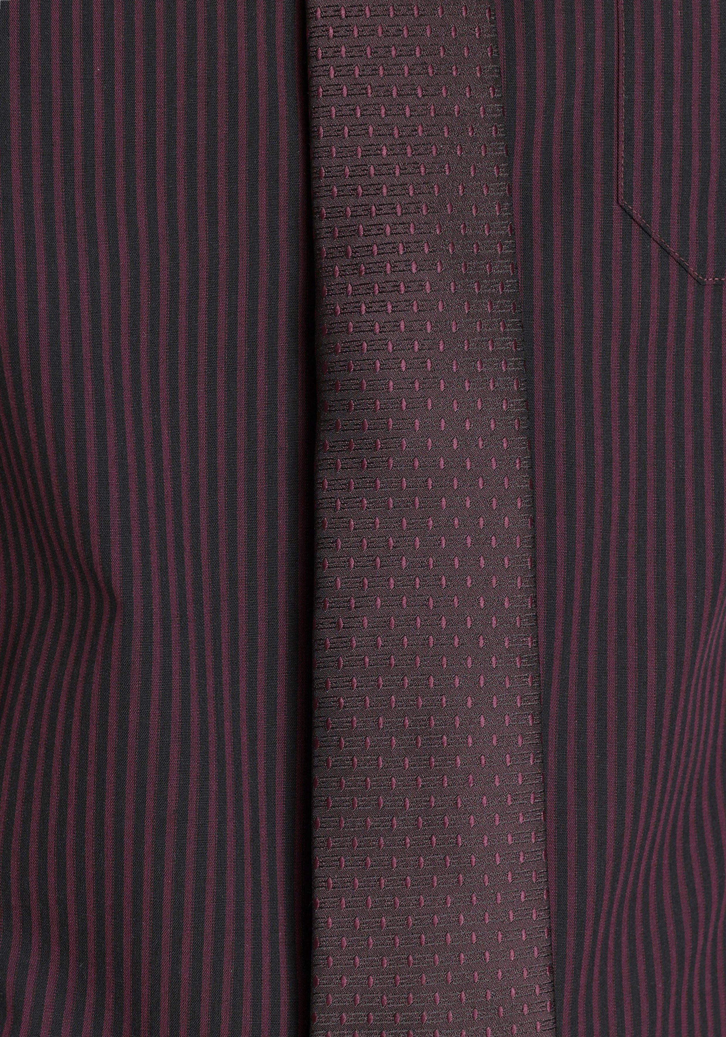 mit Man's Krawatte) mit Businesshemd Kentkragen, (Set, bordeaux Brusttasche World passender Krawatte, 2-tlg.,