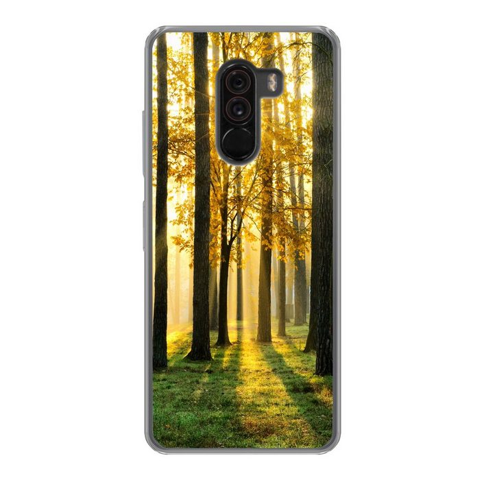 MuchoWow Handyhülle Wald - Sonne - Bäume - Gras - Landschaft - Natur Phone Case Handyhülle Xiaomi Pocophone F1 Silikon Schutzhülle