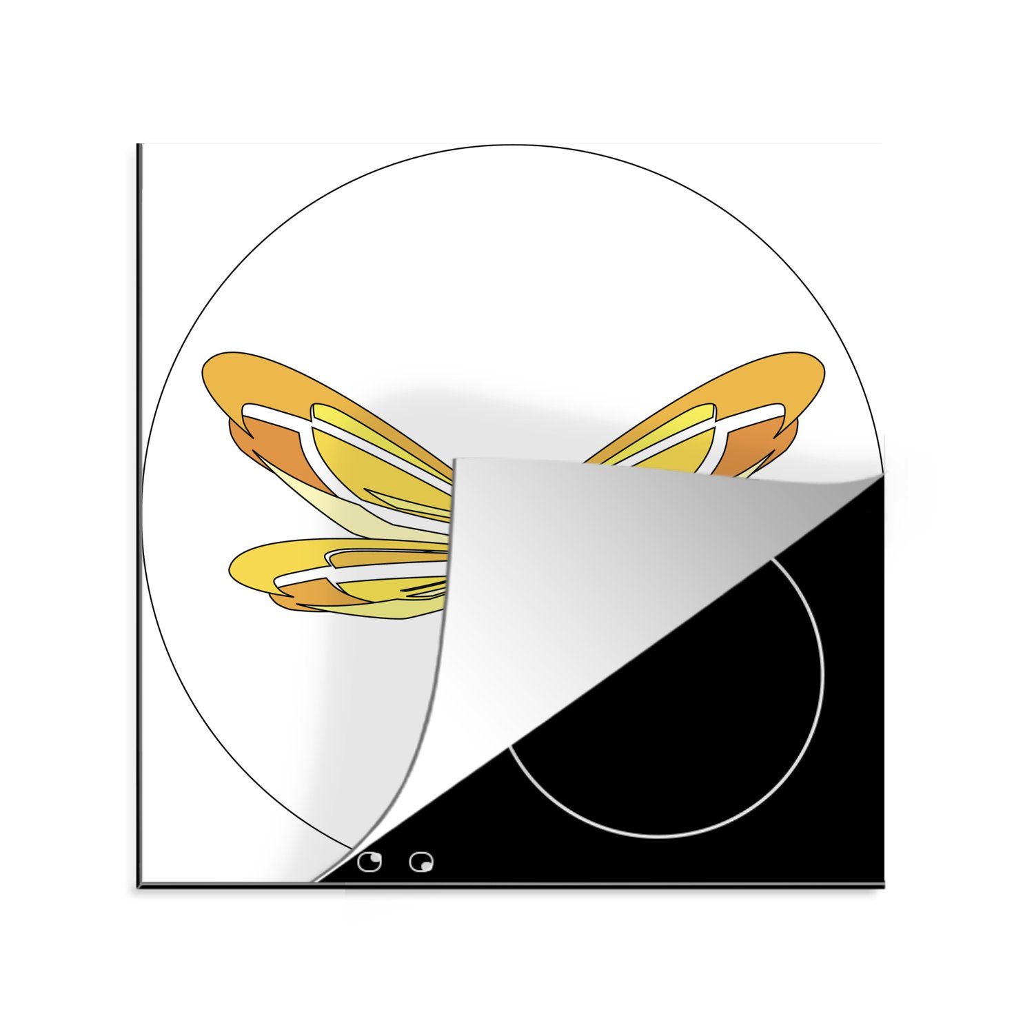 Eine für Herdblende-/Abdeckplatte Illustration Libelle, Ceranfeldabdeckung, Vinyl, (1 gelben Arbeitsplatte 78x78 einer küche tlg), MuchoWow cm,