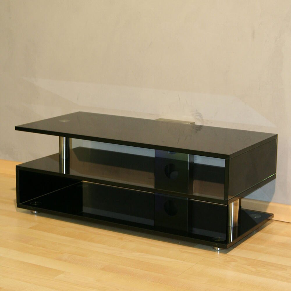Schwarzglas Modell 110 Rollen Objekte TV-Rack 2-Stock-Variante 'S' cm Glasmöbel Breite Breite Design 110 TV-Rack mit cm,